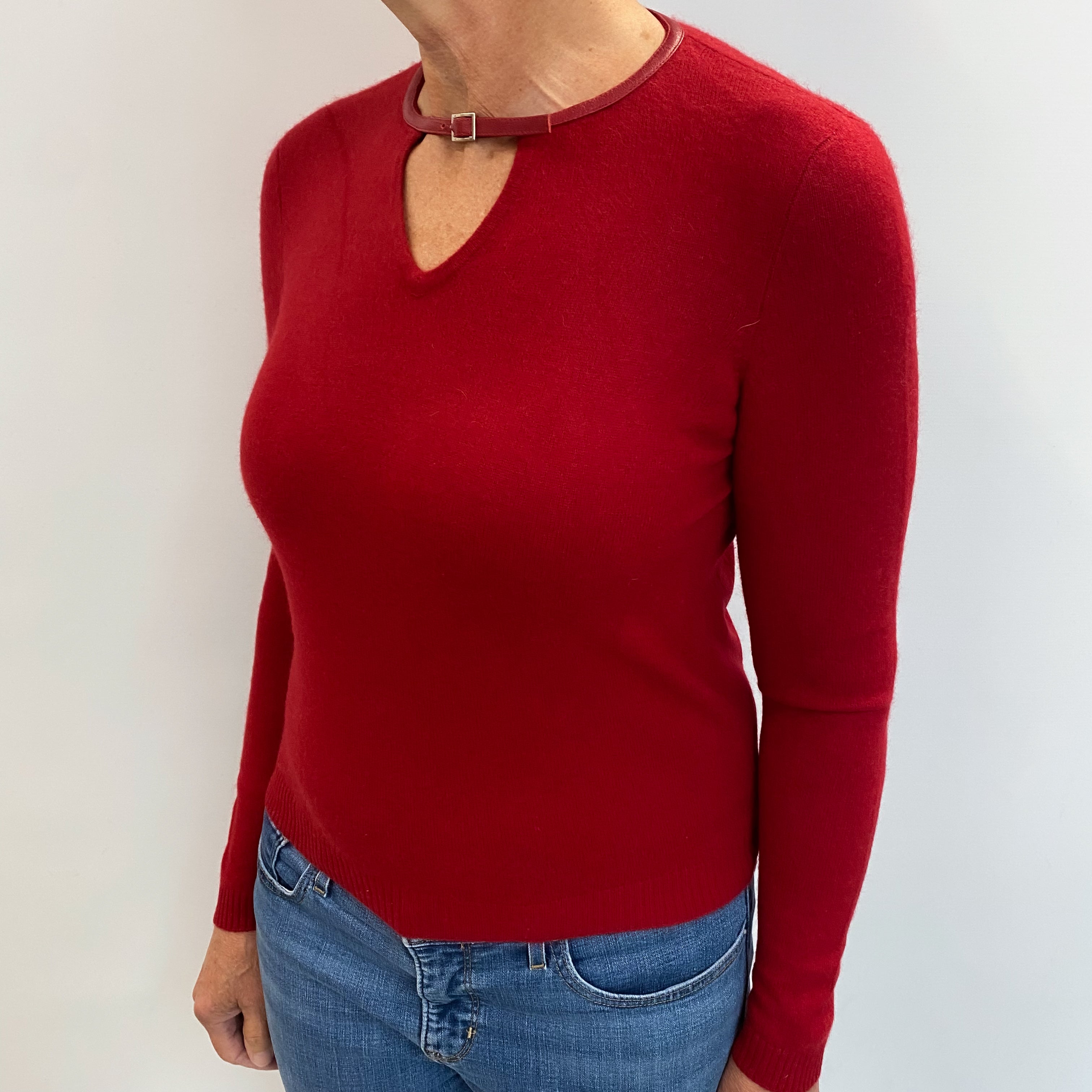 Scarlet Red Cashmere V Neck Jumper Medium