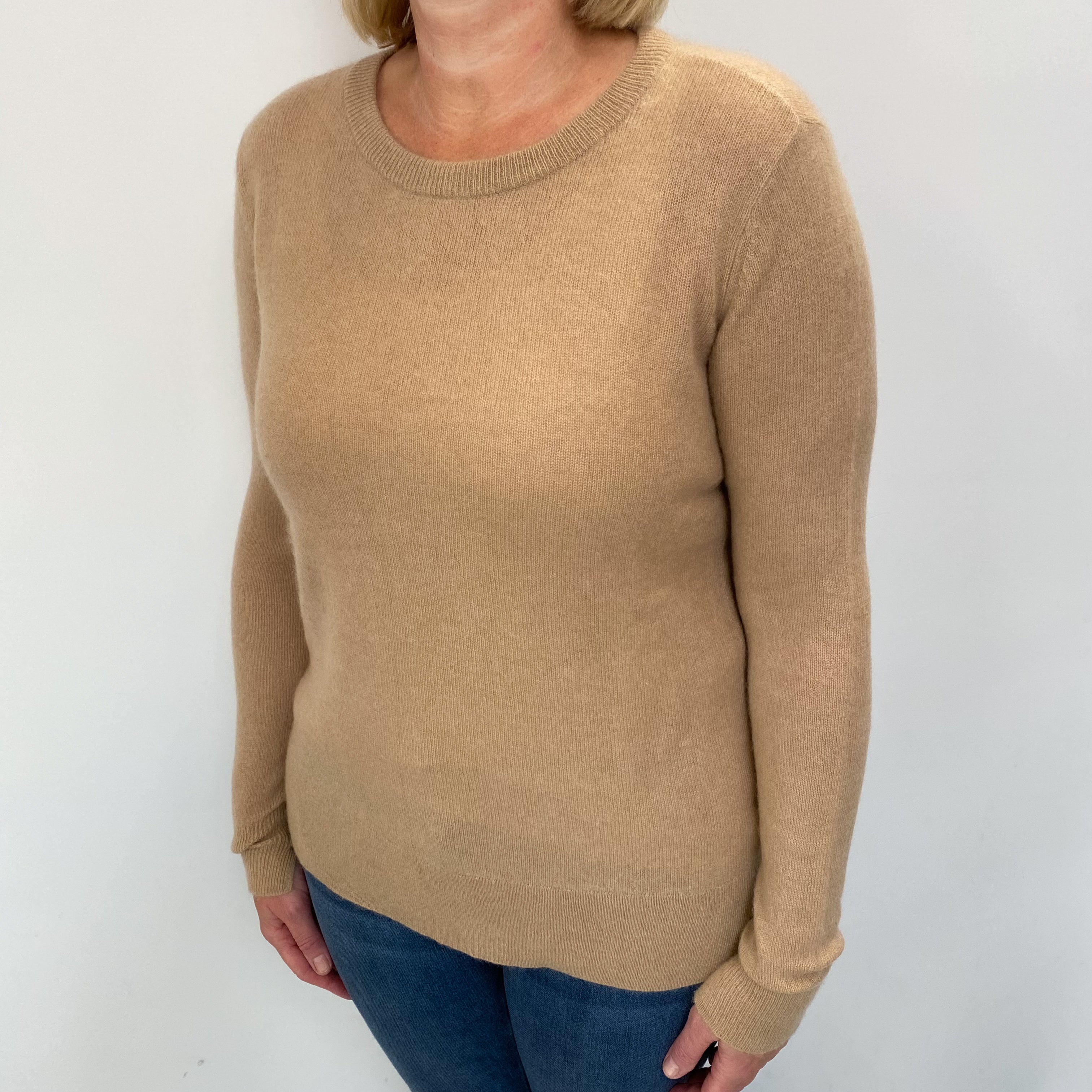 Caramel Brown Cashmere Crew Neck Jumper Large