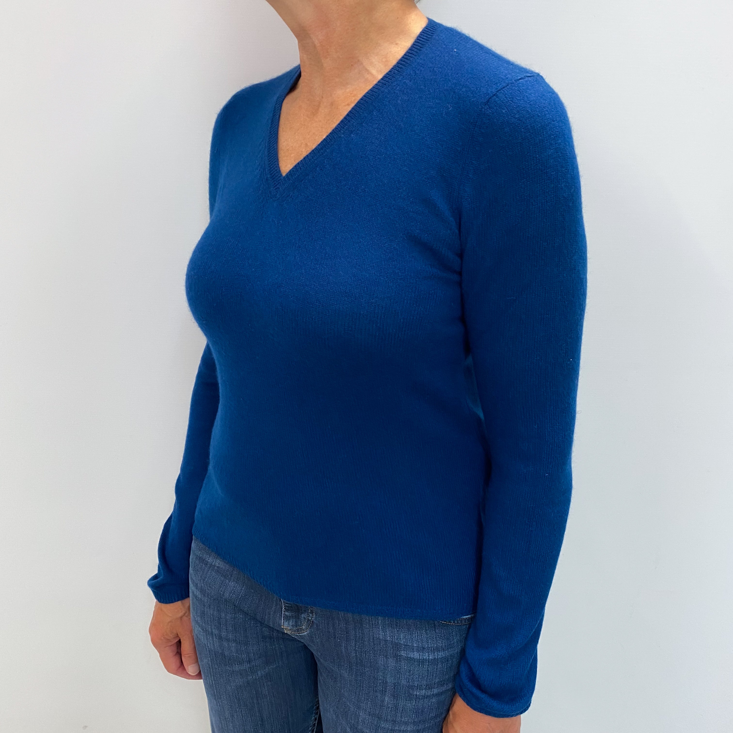 Deep Ocean Blue Cashmere V Neck Jumper Medium