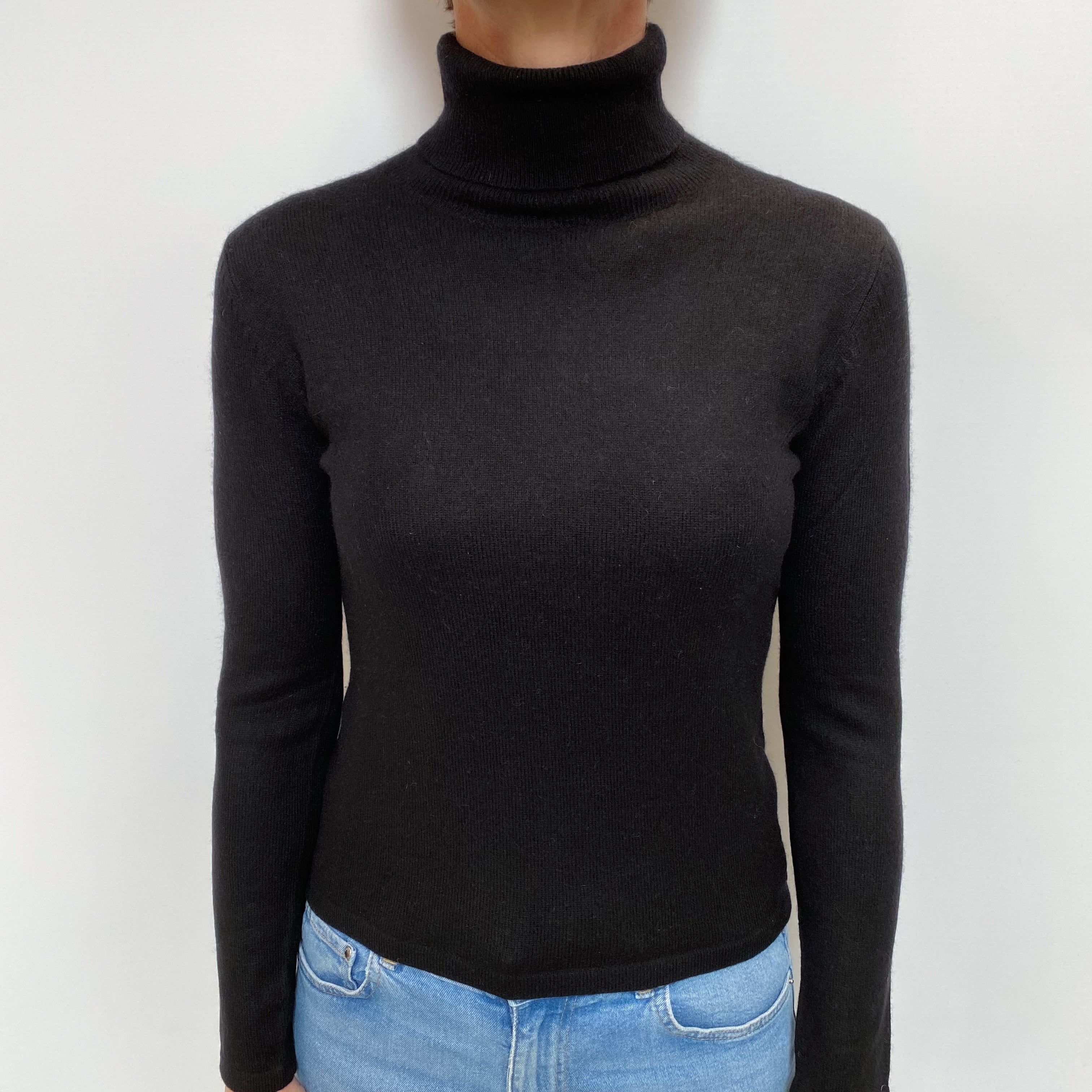 Black Cashmere Polo Neck Jumper Small