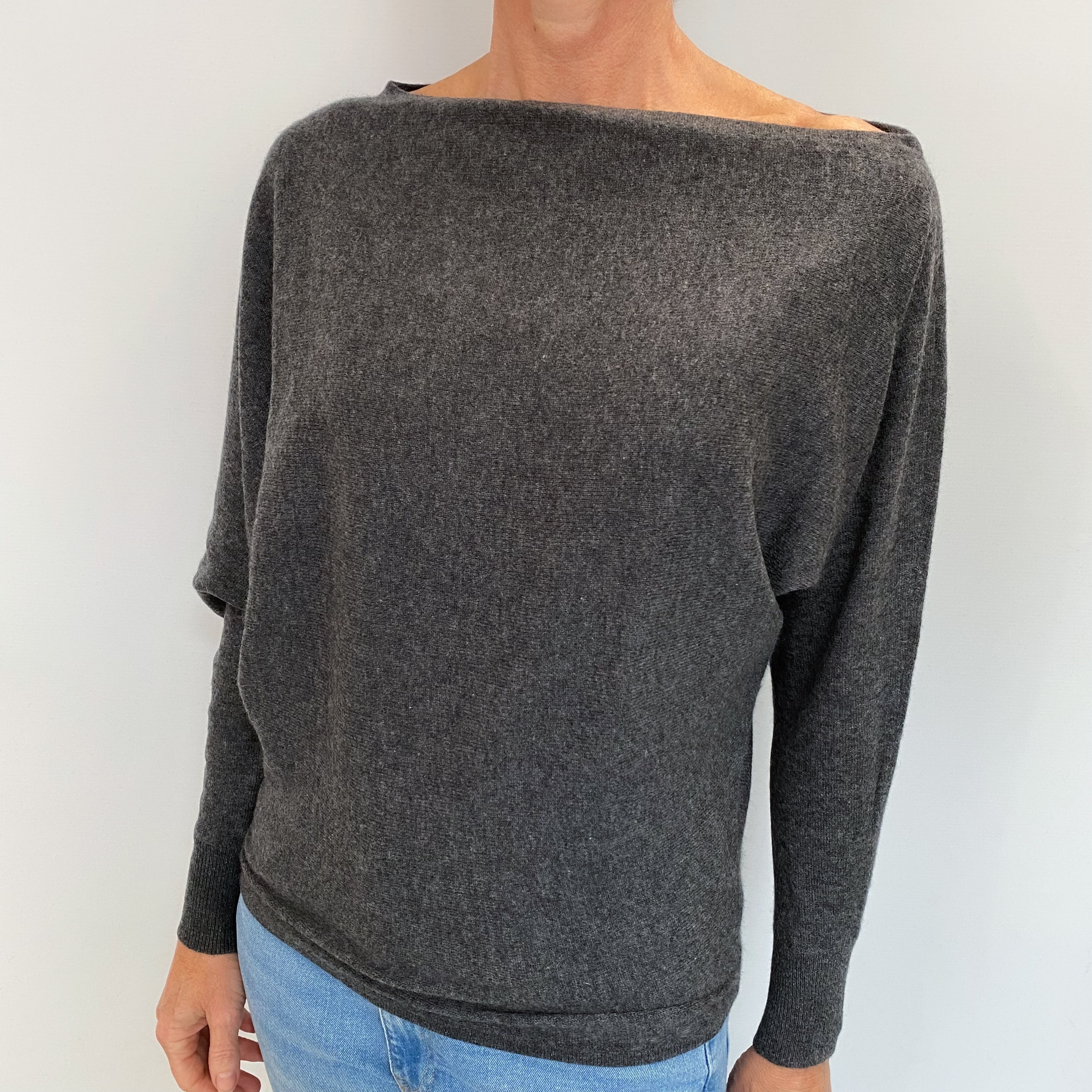 Charcoal Grey Cashmere Slash Neck Jumper Small