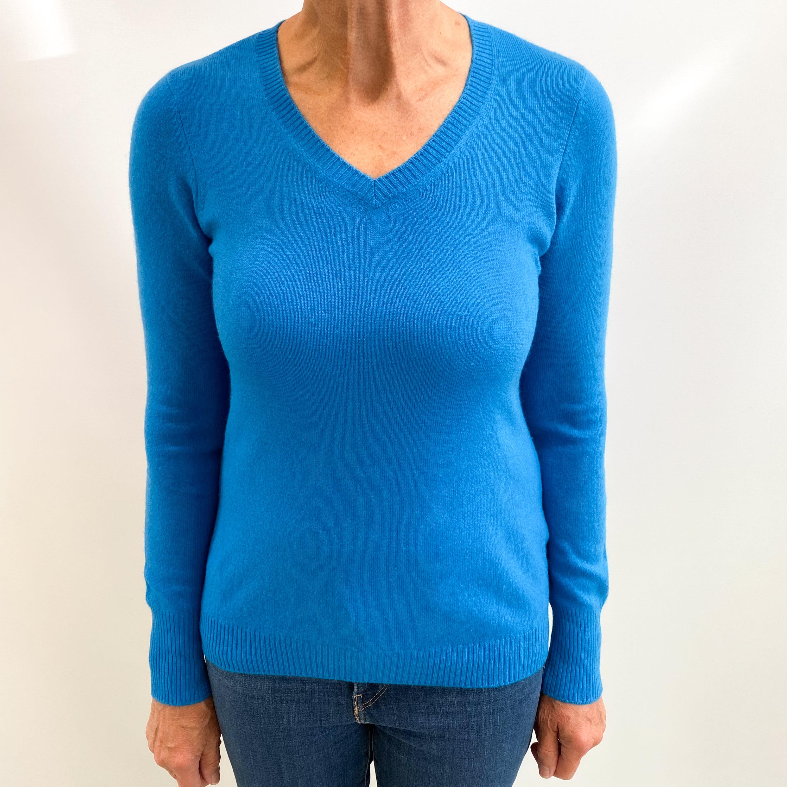Dark Turquoise Cashmere V Neck Jumper Medium