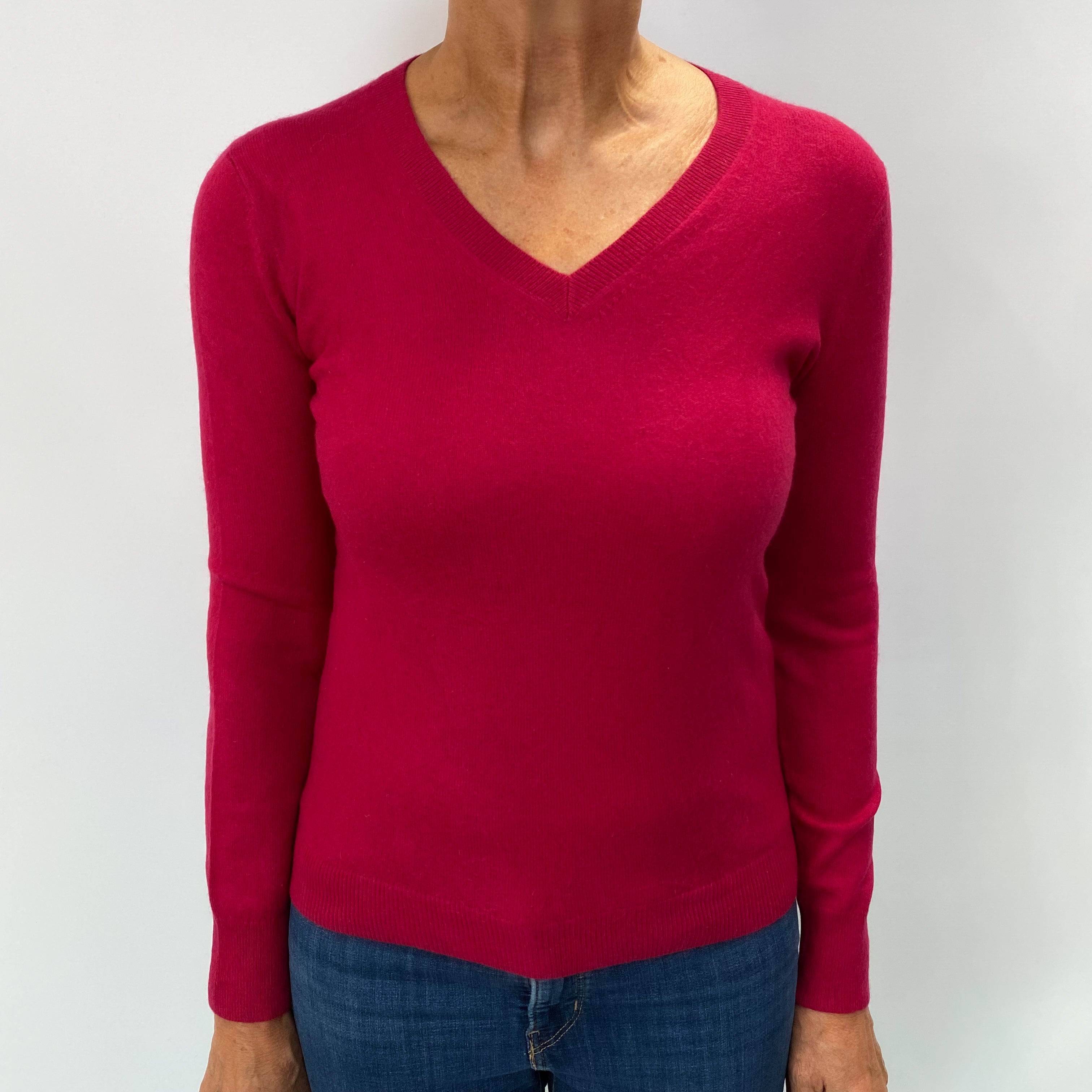 Cherry Pink Cashmere V Neck Jumper Medium