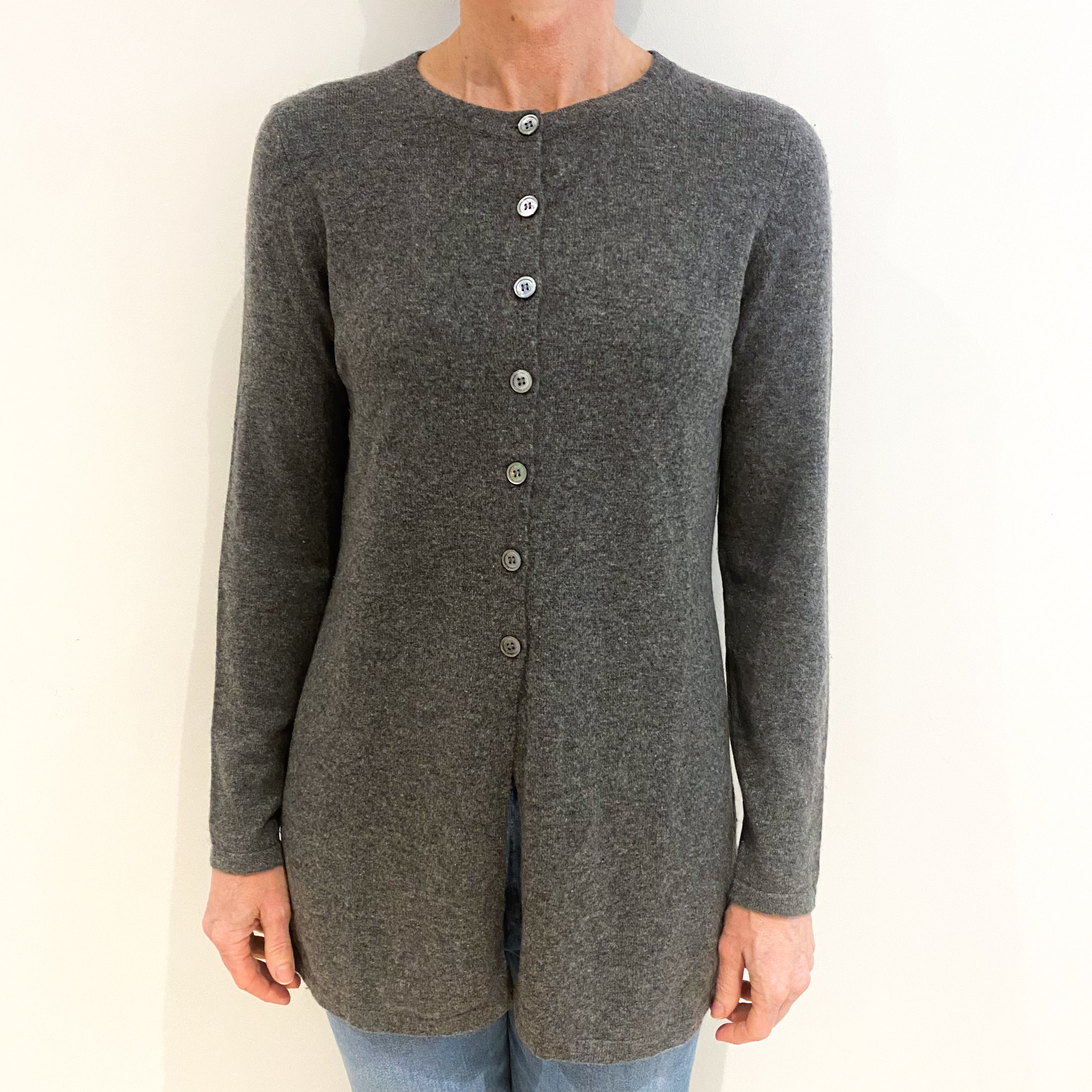 Smoke Grey Cashmere Crew Neck Cardigan Small