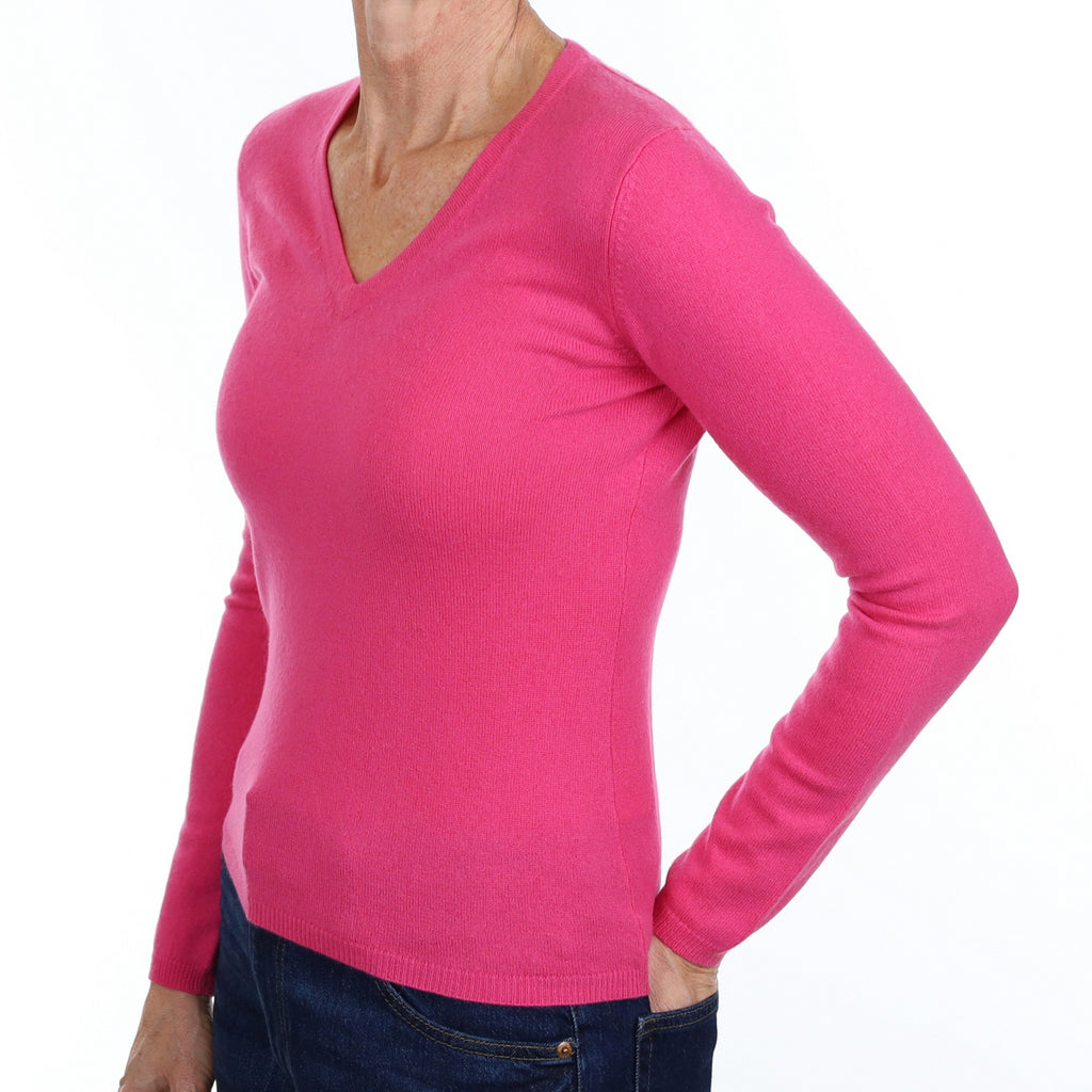 Jaeger Hot Pink Cashmere V Neck Jumper Small