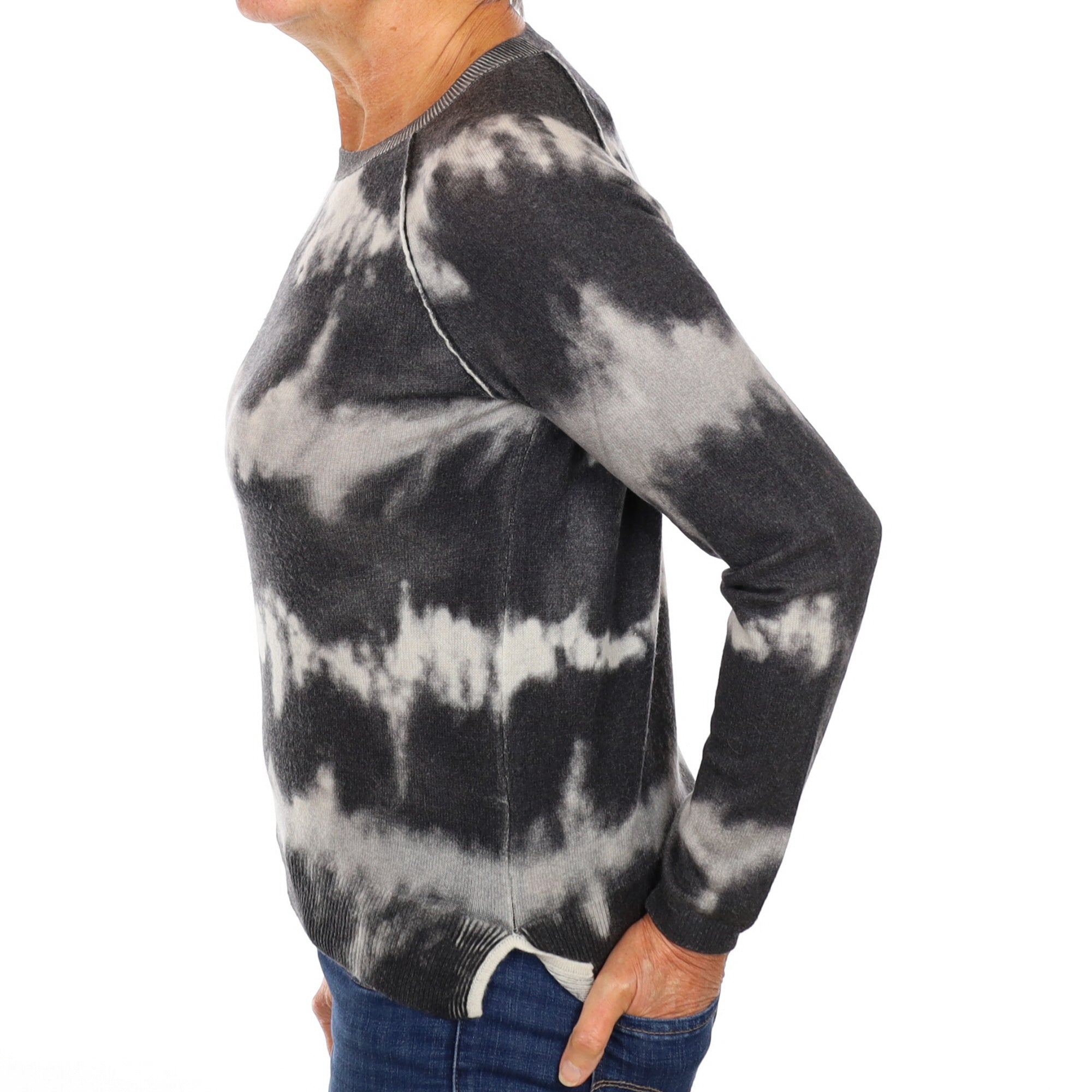 Grey Tie Dye Cashmere Crew Neck Jumper Medium