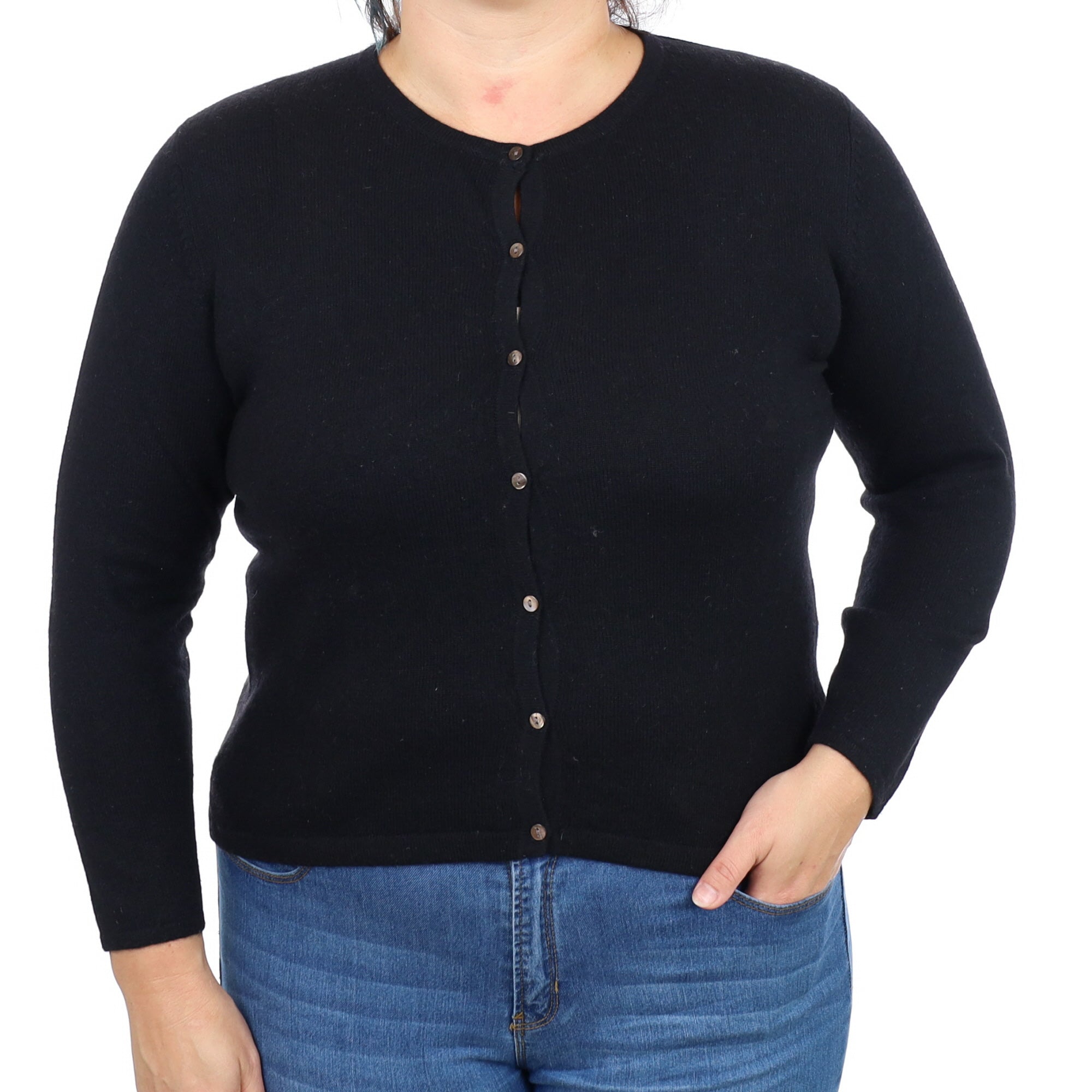 Black Cashmere Crew Neck Cardigan Large