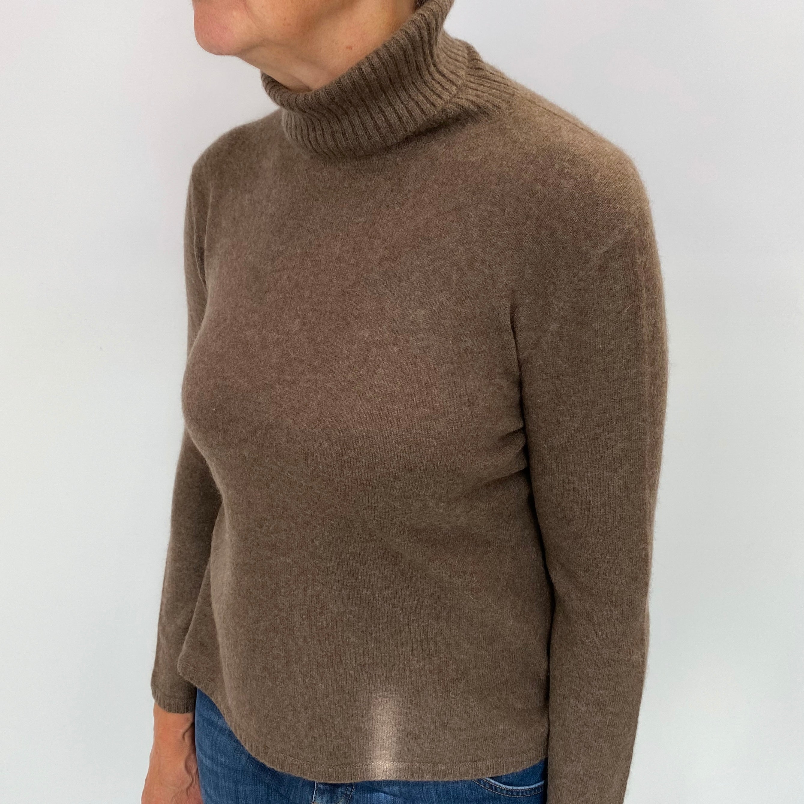 Donkey Brown Cashmere Polo Neck Jumper Medium