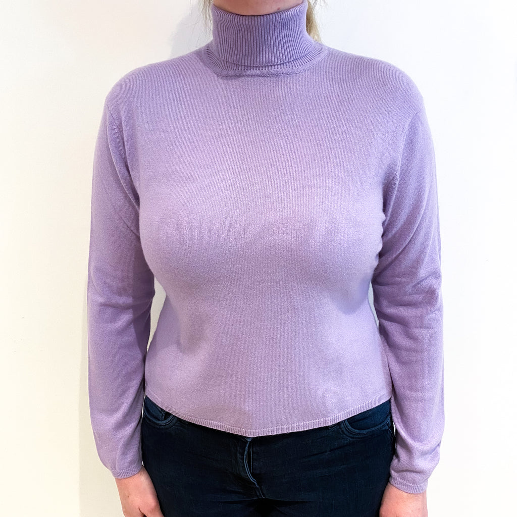 Lilac Purple Cashmere Polo Neck Jumper Large