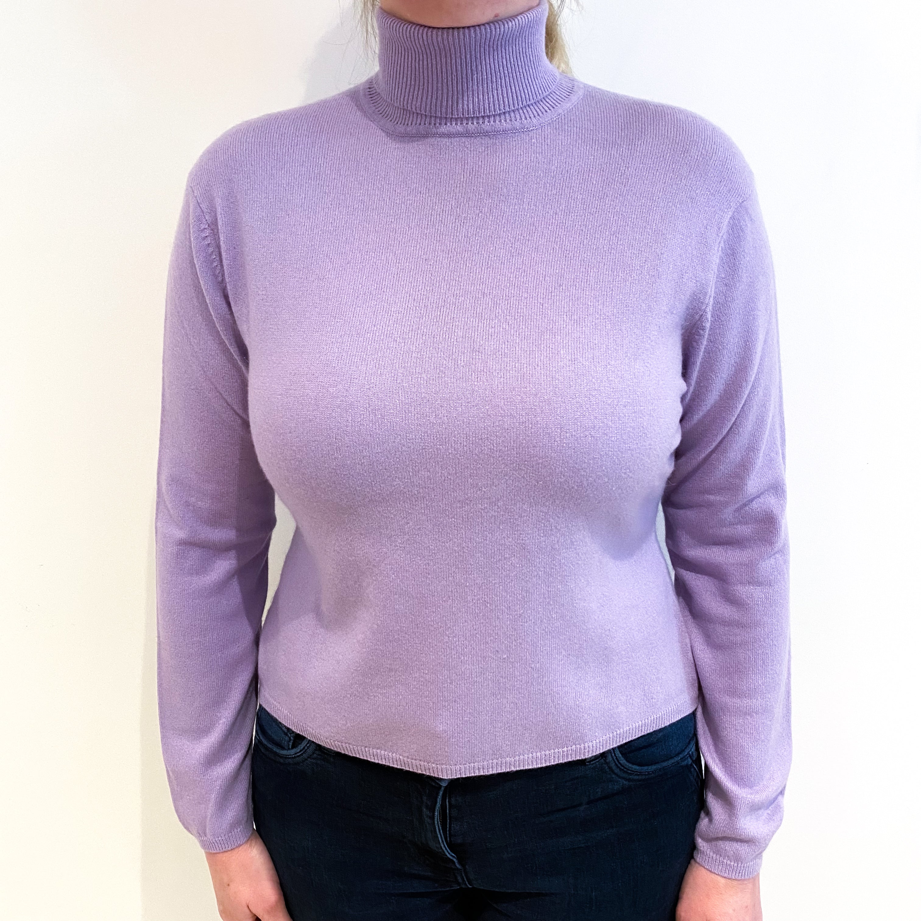 Lilac Purple Cashmere Polo Neck Jumper Large