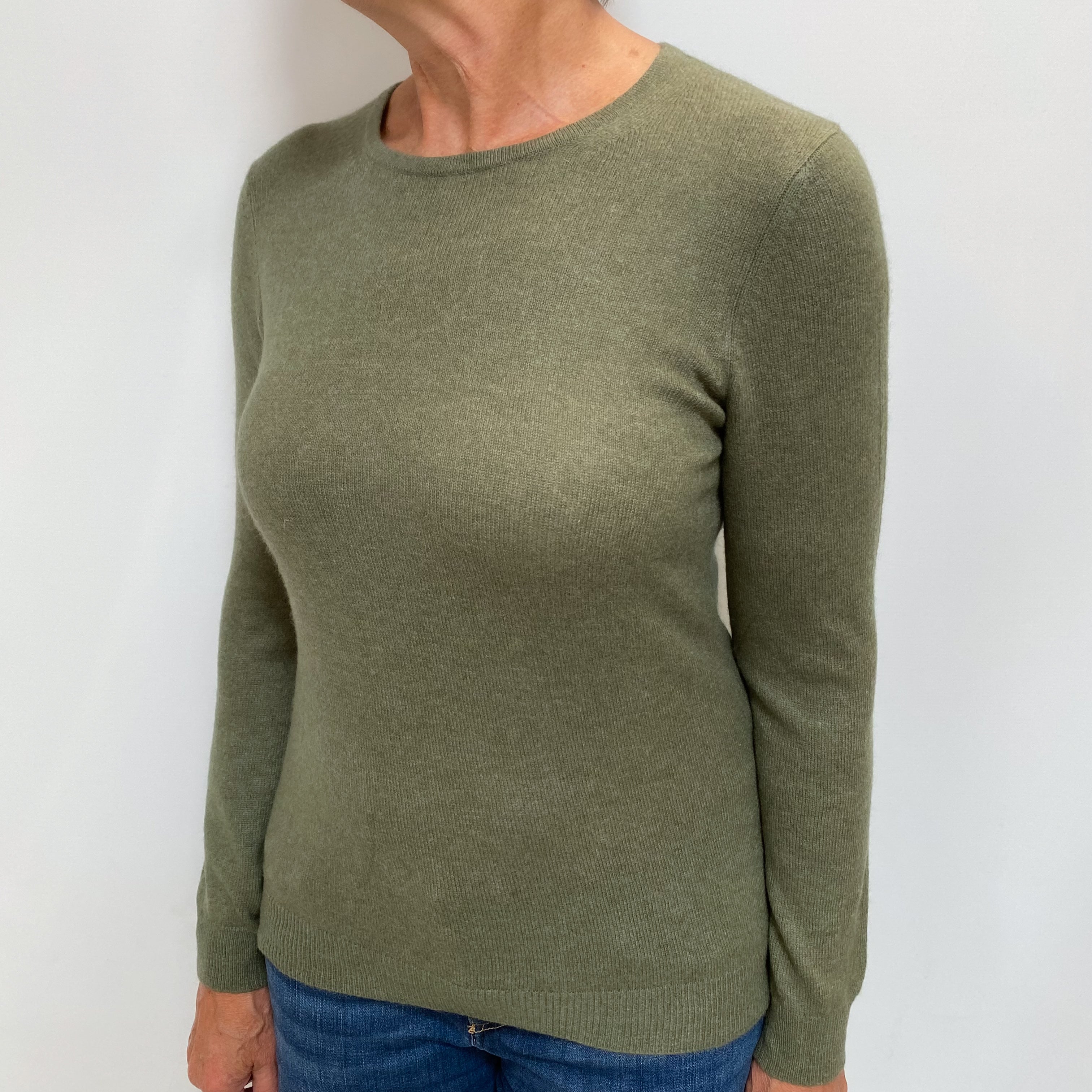 Khaki Green Cashmere Crew Neck Jumper Medium