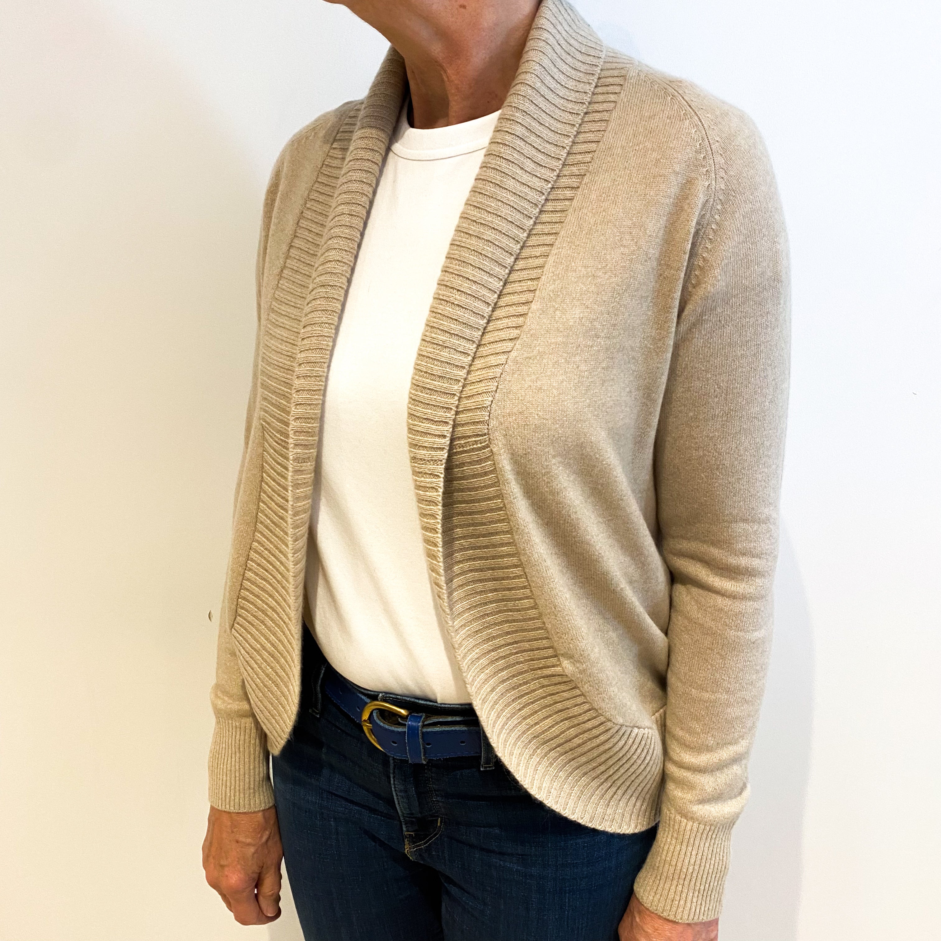 Oatmeal Beige Cashmere Edge to Edge Cardigan Medium