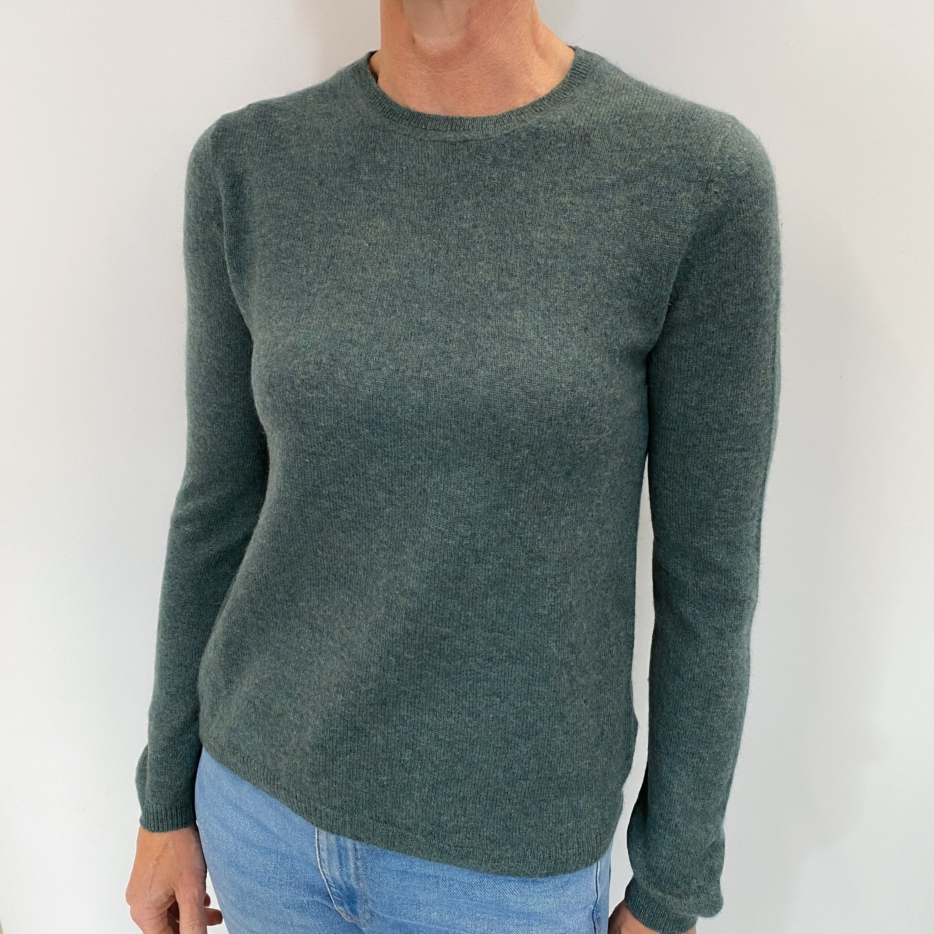 Moss Green Cashmere Crew Neck Jumper Small