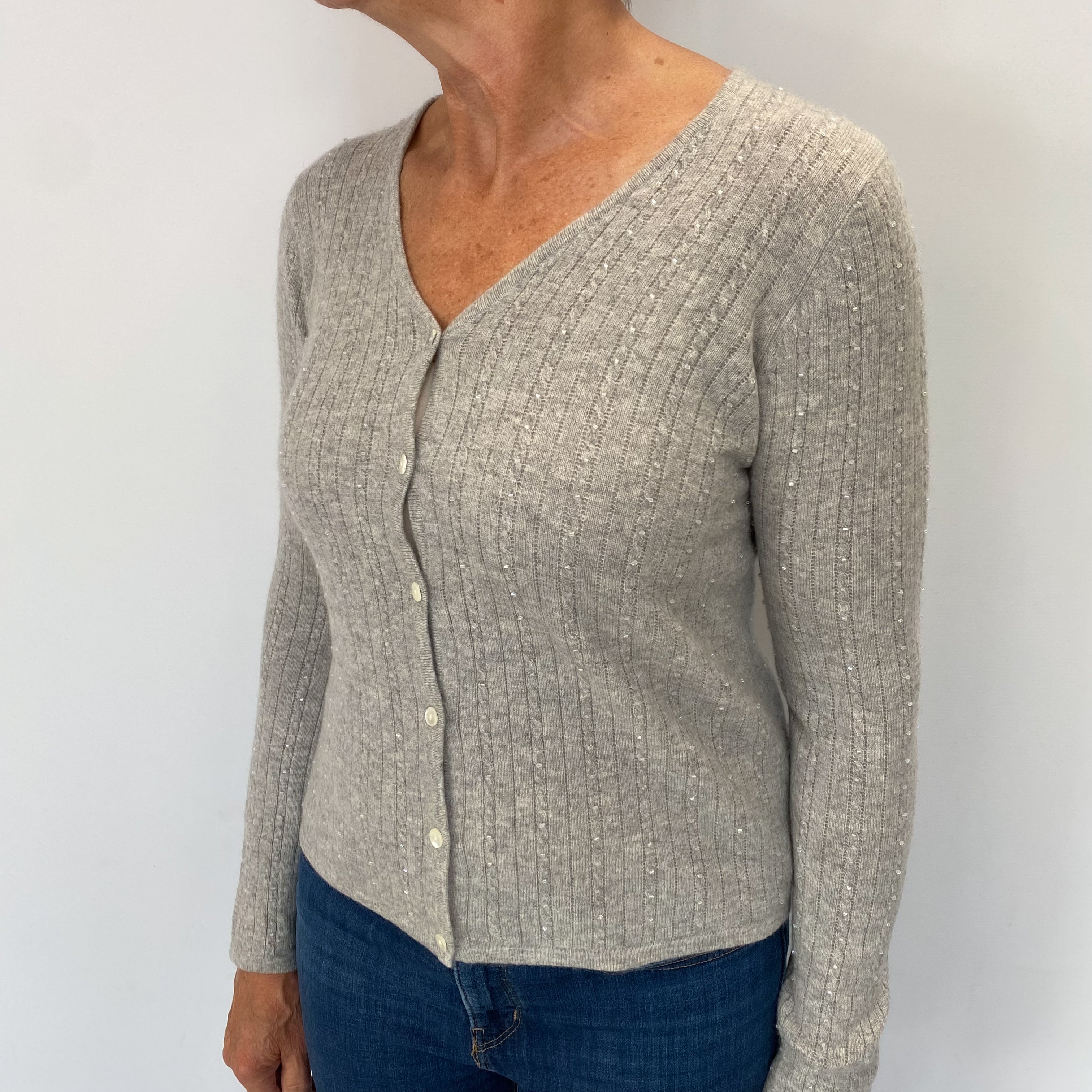 Smoke Grey Cashmere V Neck Cardigan Medium