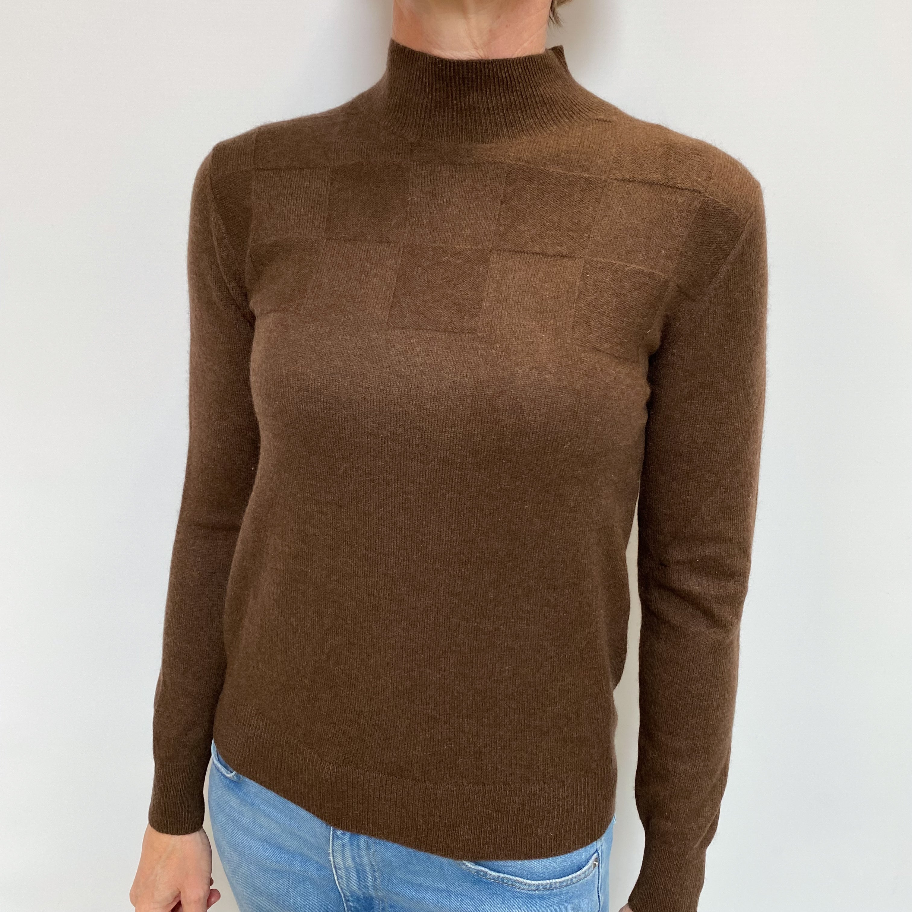 Chocolate Brown Cashmere Polo Neck Jumper Small