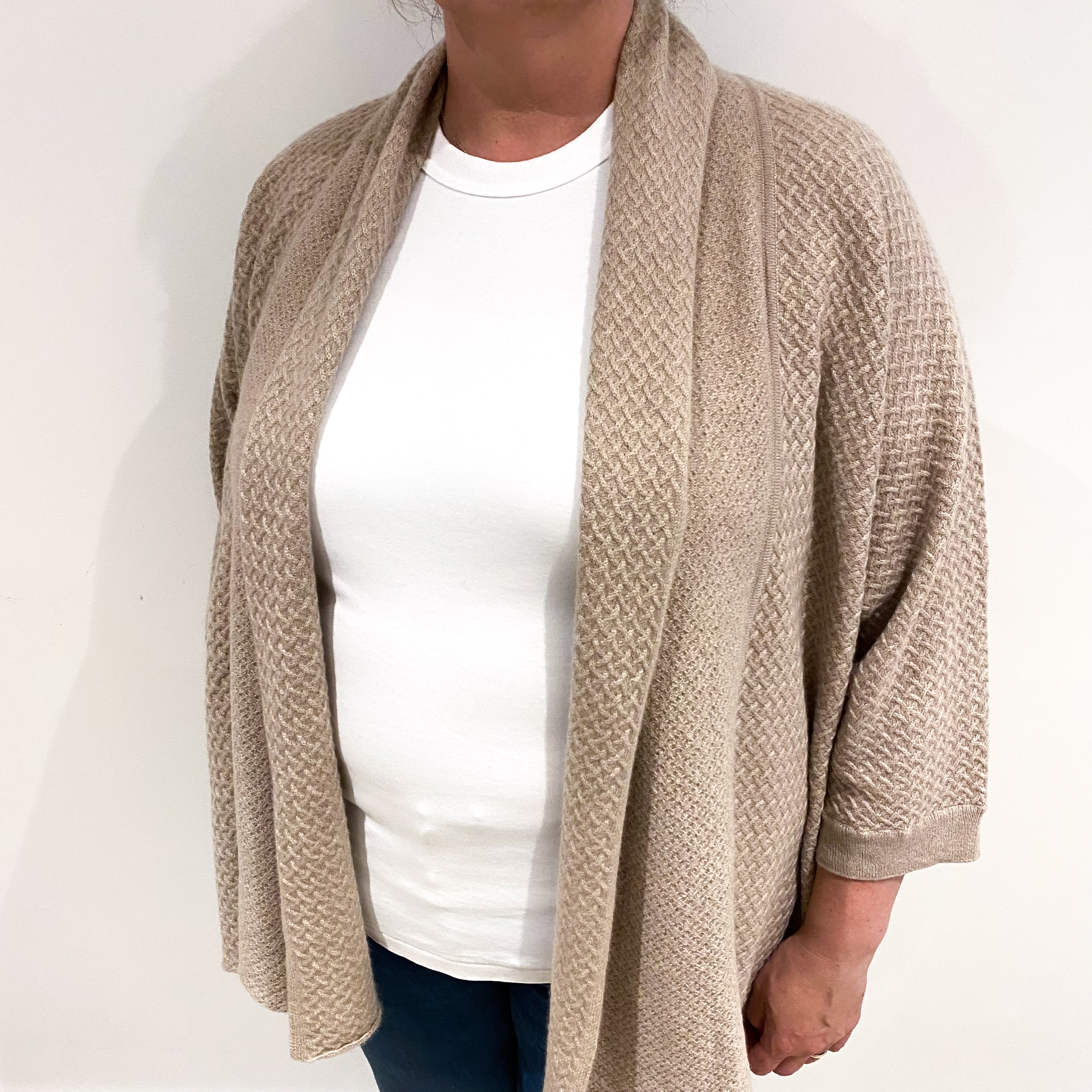 Biscuit Brown Cashmere Edge to Edge Cardigan Extra Large