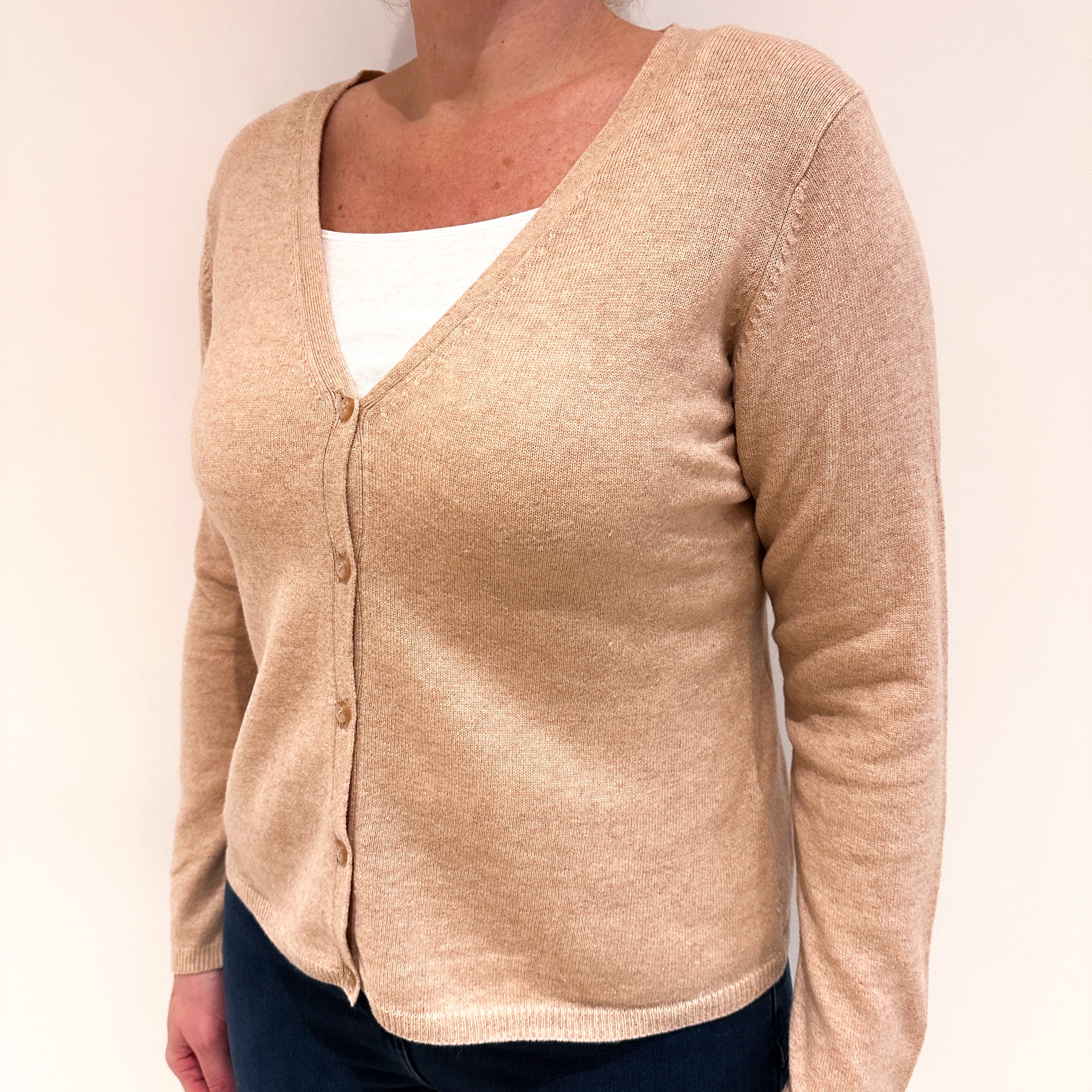 Warm Beige Cashmere V Neck Cardigan Large