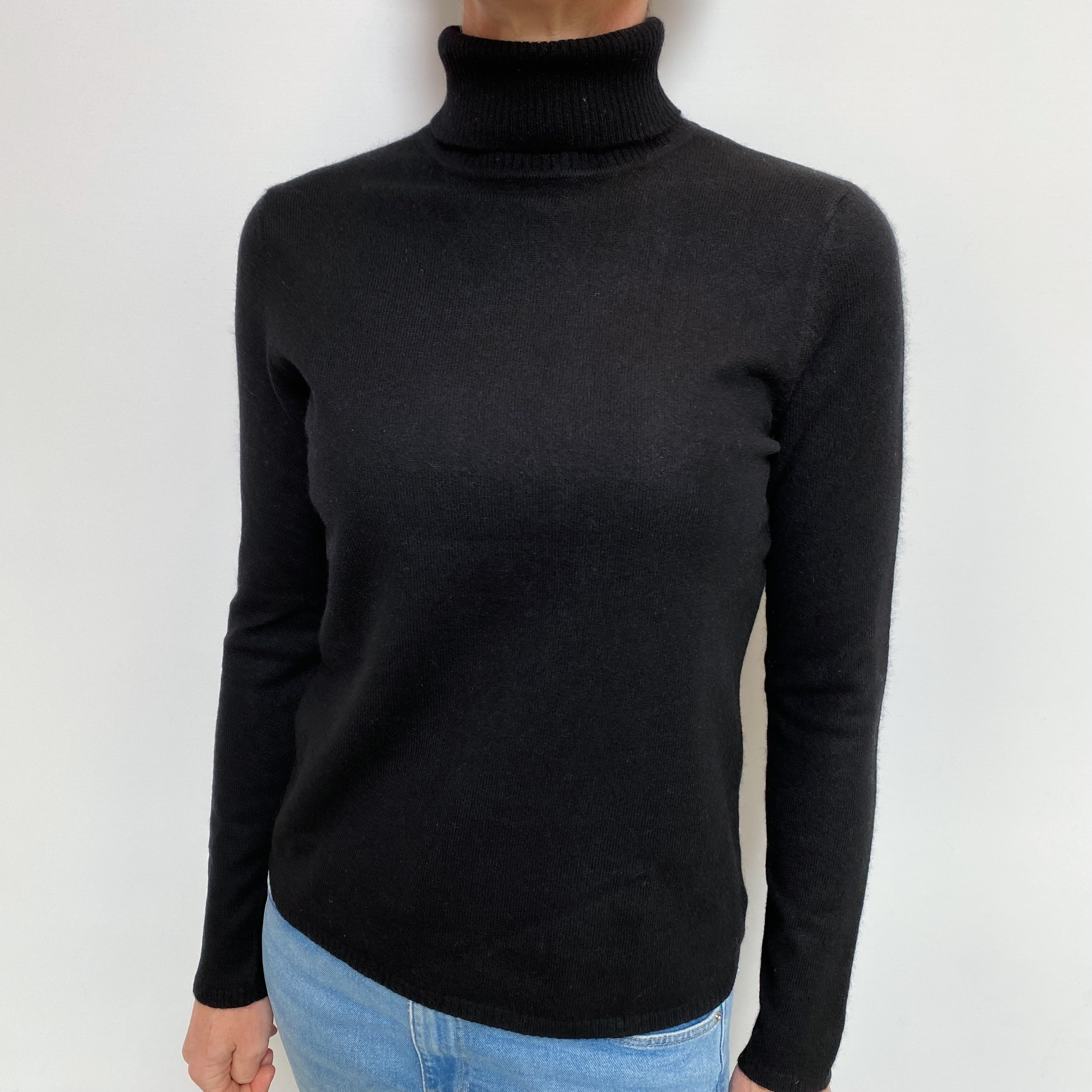 Black Cashmere Polo Neck Jumper Small