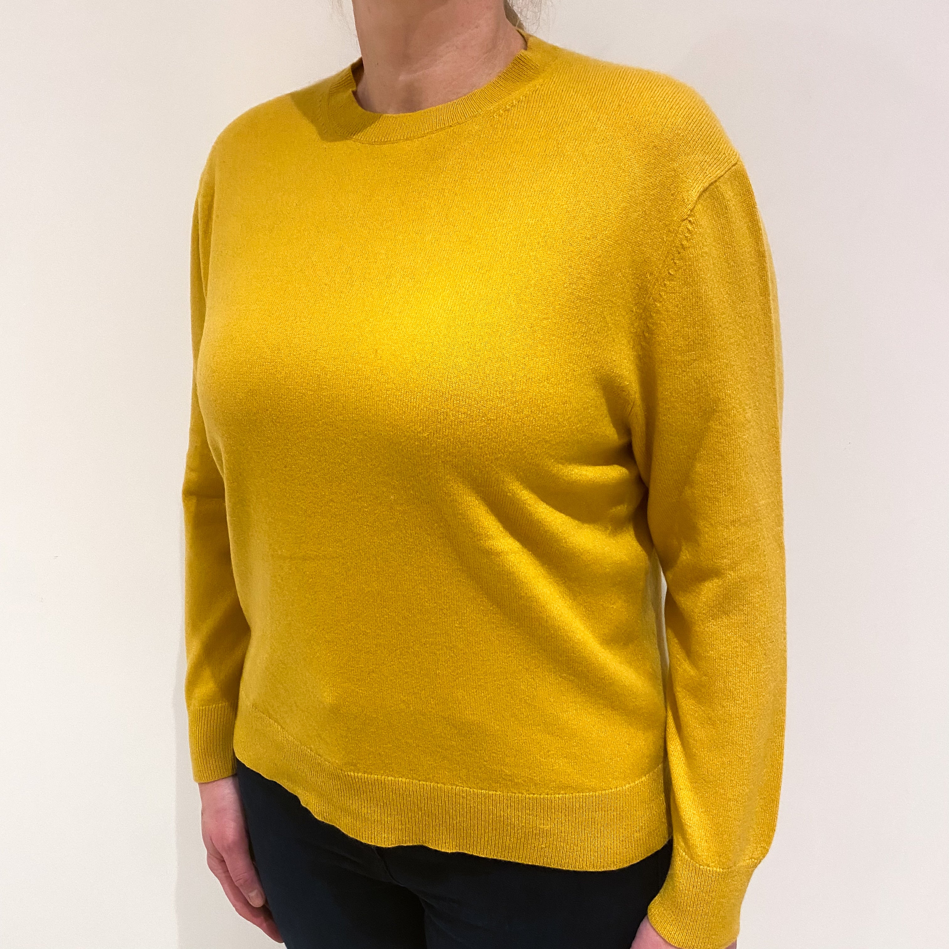Amber Yellow Cashmere Crew Neck Jumper Large