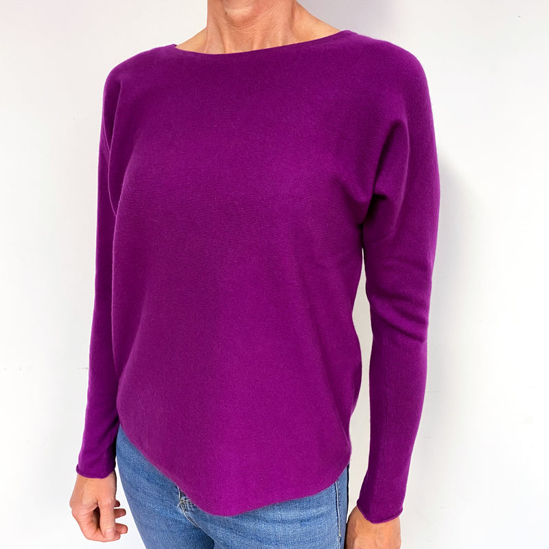 Magenta Purple Batwing Cashmere Crew Neck Jumper Medium