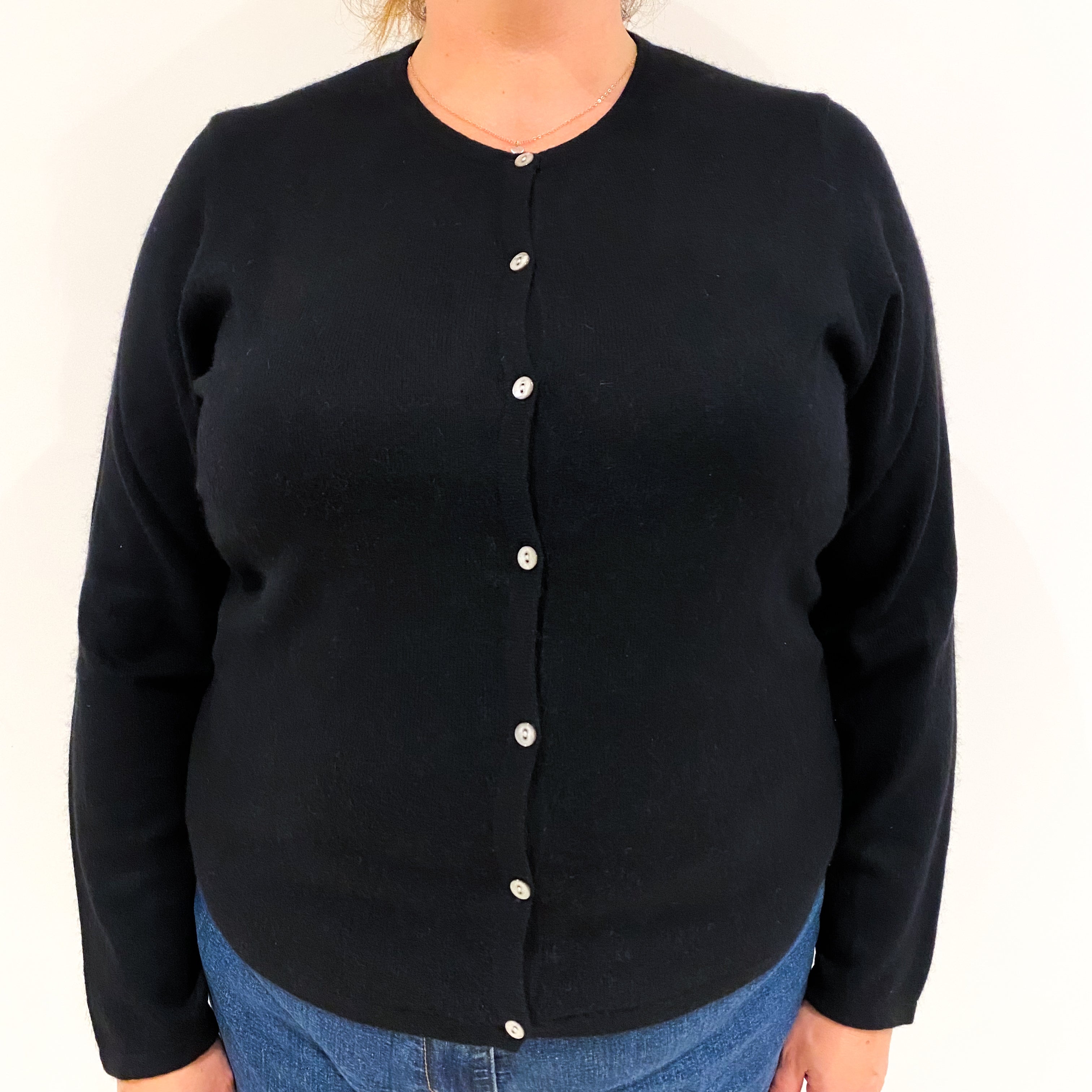 Black Cashmere Crew Neck Cardigan Extra Large