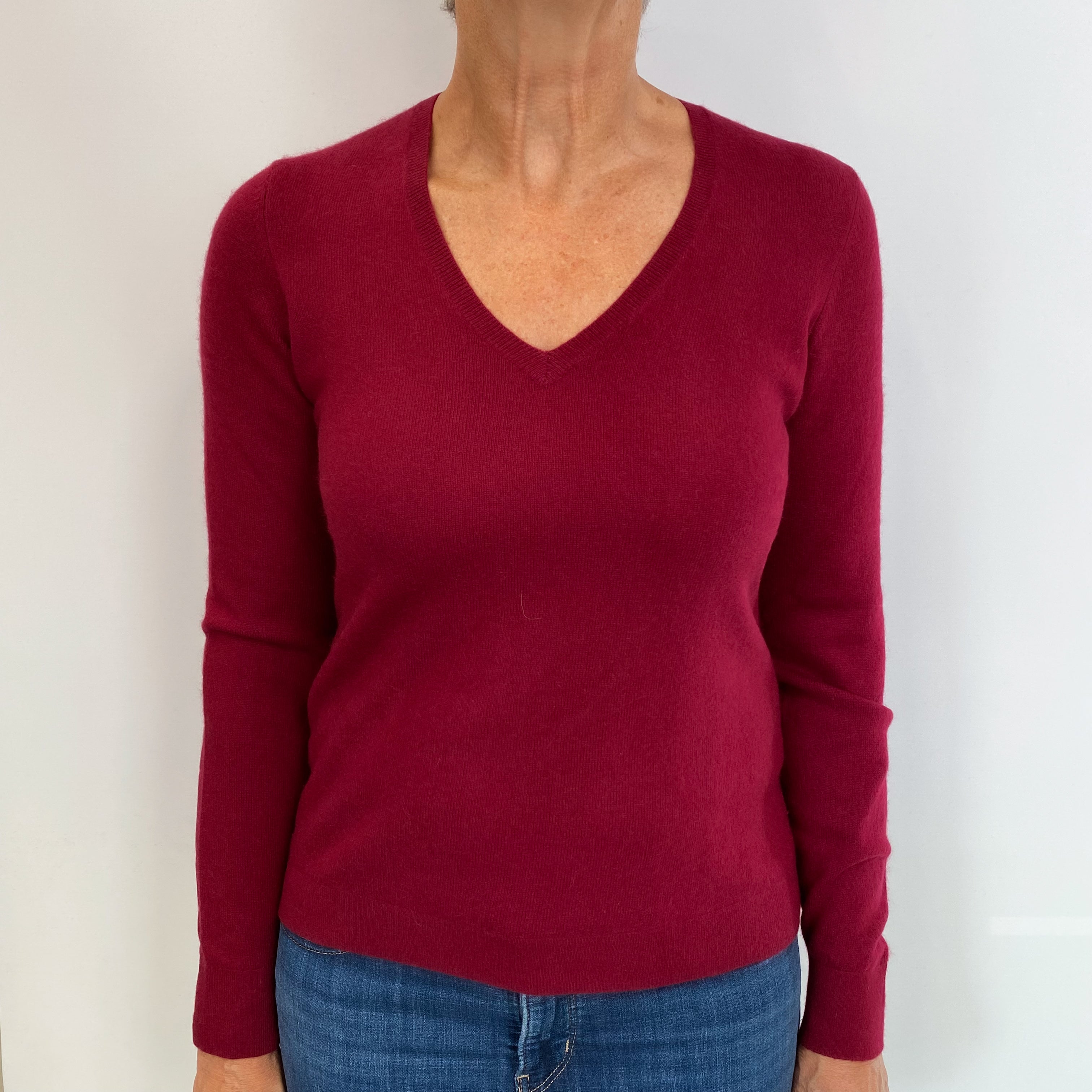 Burgundy Red Cashmere V Neck Jumper Medium