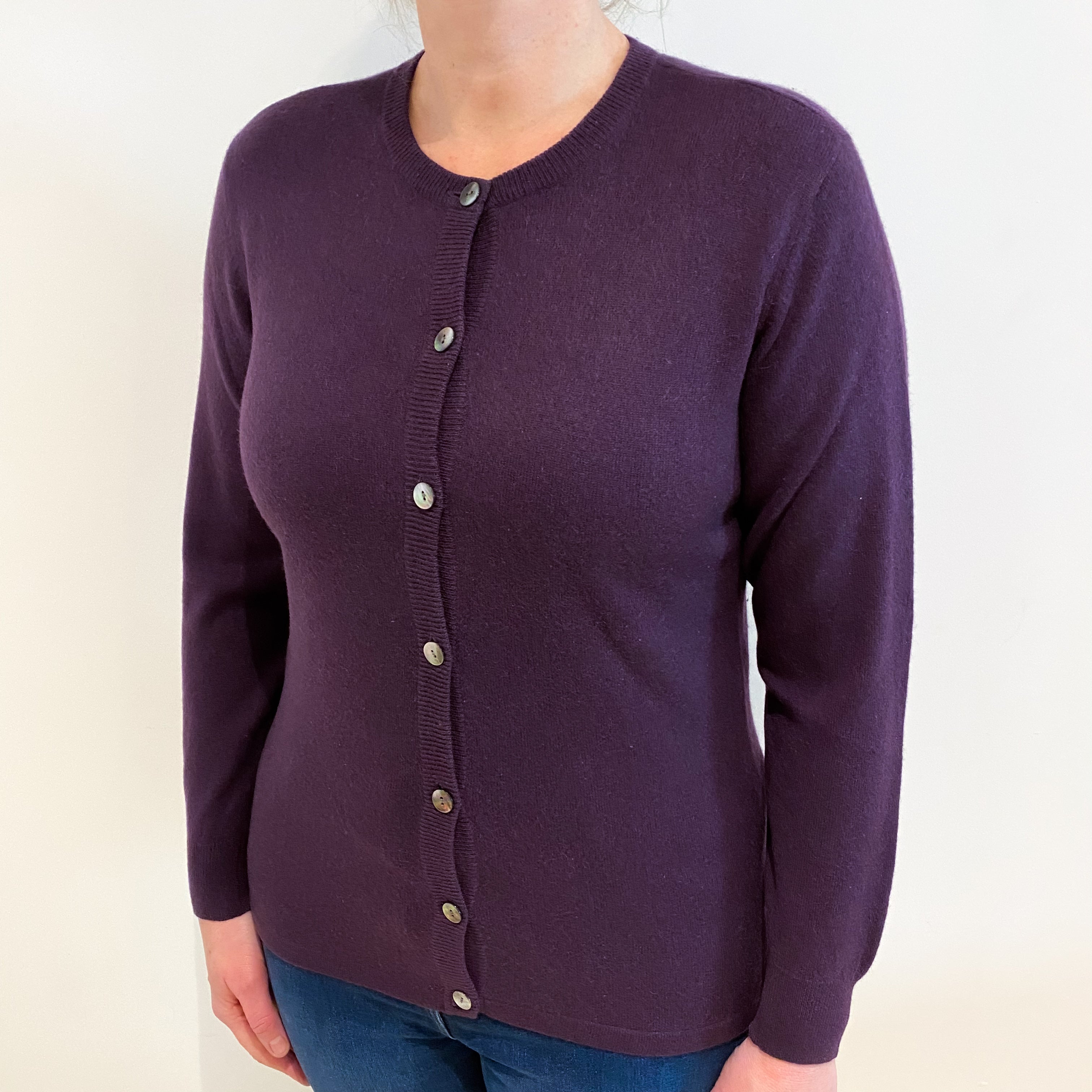 Blueberry Purple Cashmere Crew Neck Cardigan Large