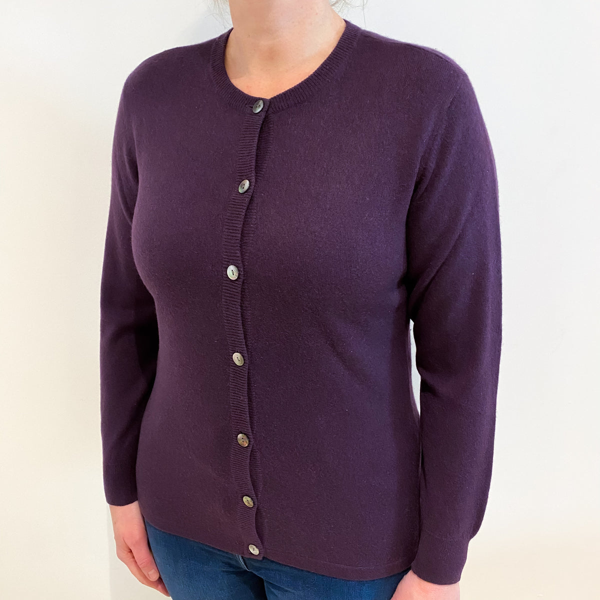 Blueberry Purple Cashmere Crew Neck Cardigan Large