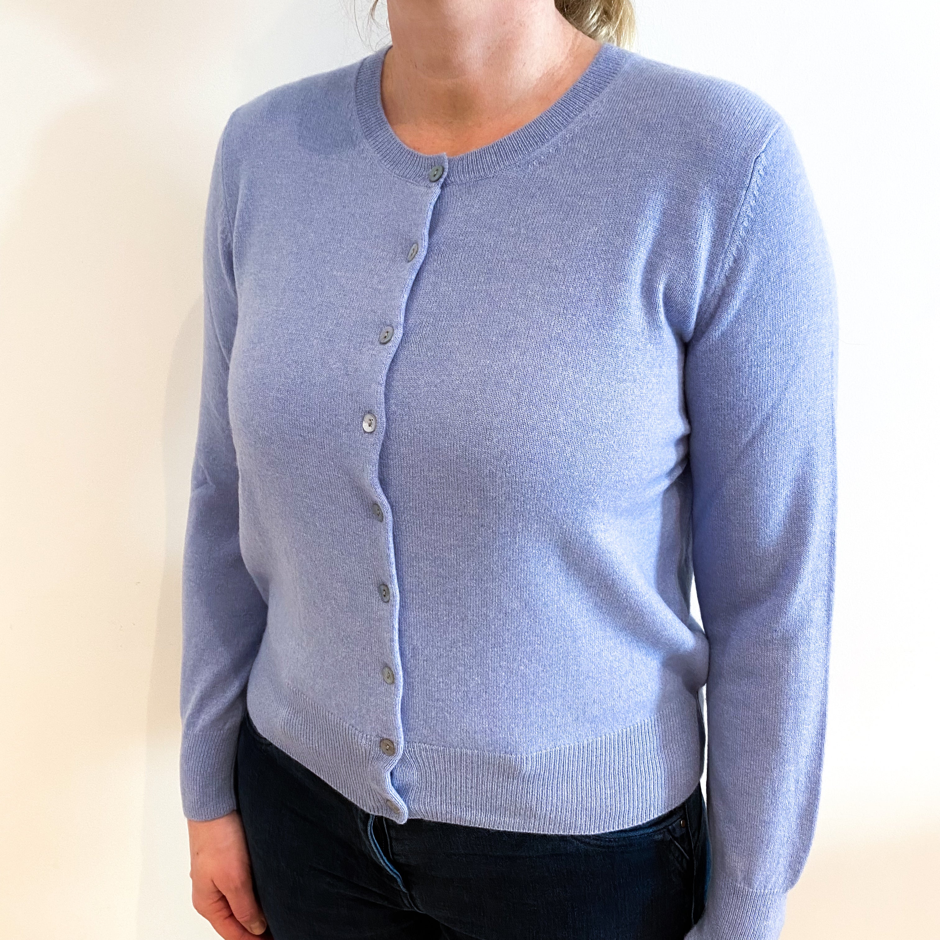 Sky Blue Cashmere Crew Neck Cardigan Large
