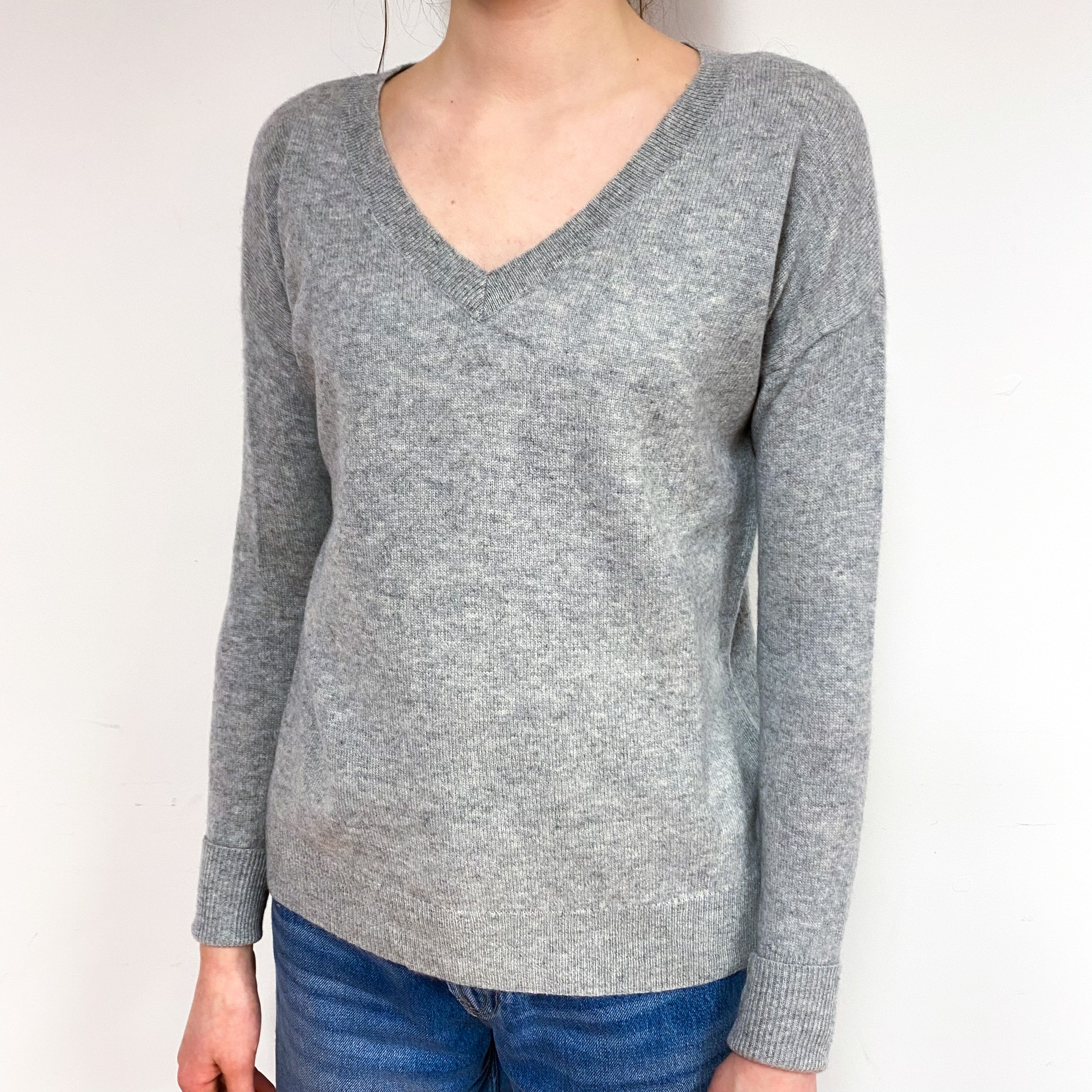 Smoke Grey Cashmere V-Neck Jumper Extra Small