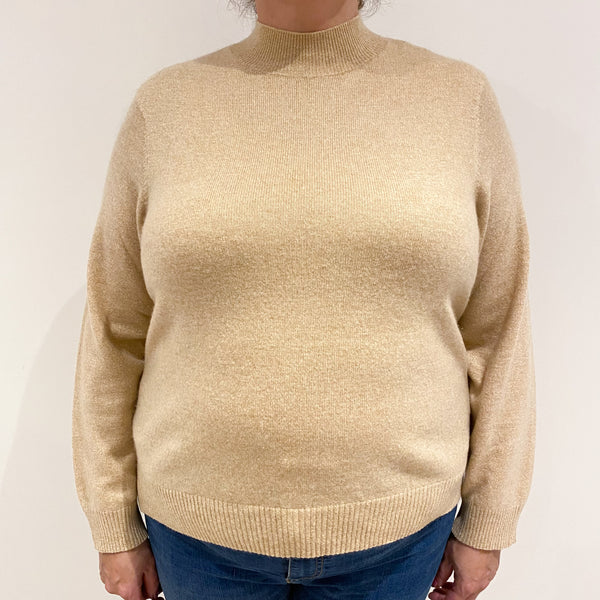 Beige Cashmere Polo Neck Jumper Extra Large