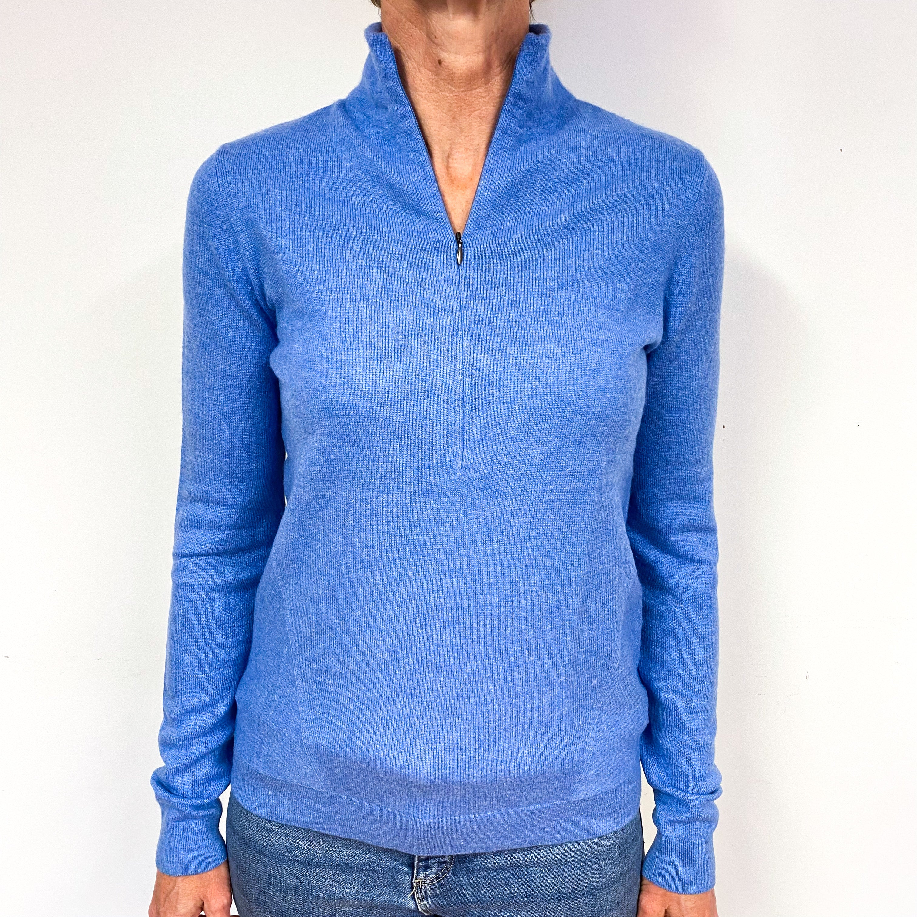 Sky Blue 1/2 Zip Cashmere Turtle Neck Jumper Medium
