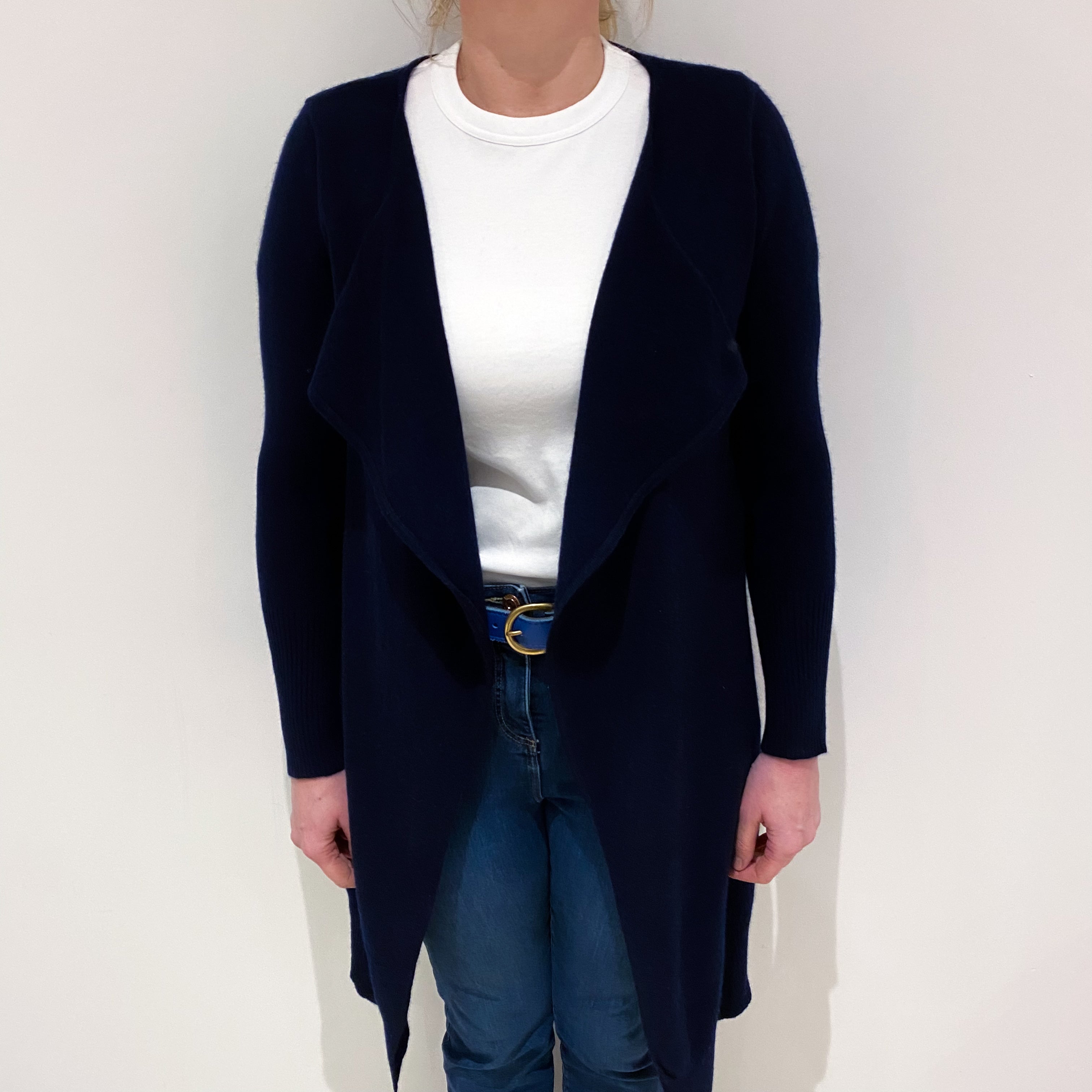 Dark Navy Cashmere Waterfall Cardigan Large