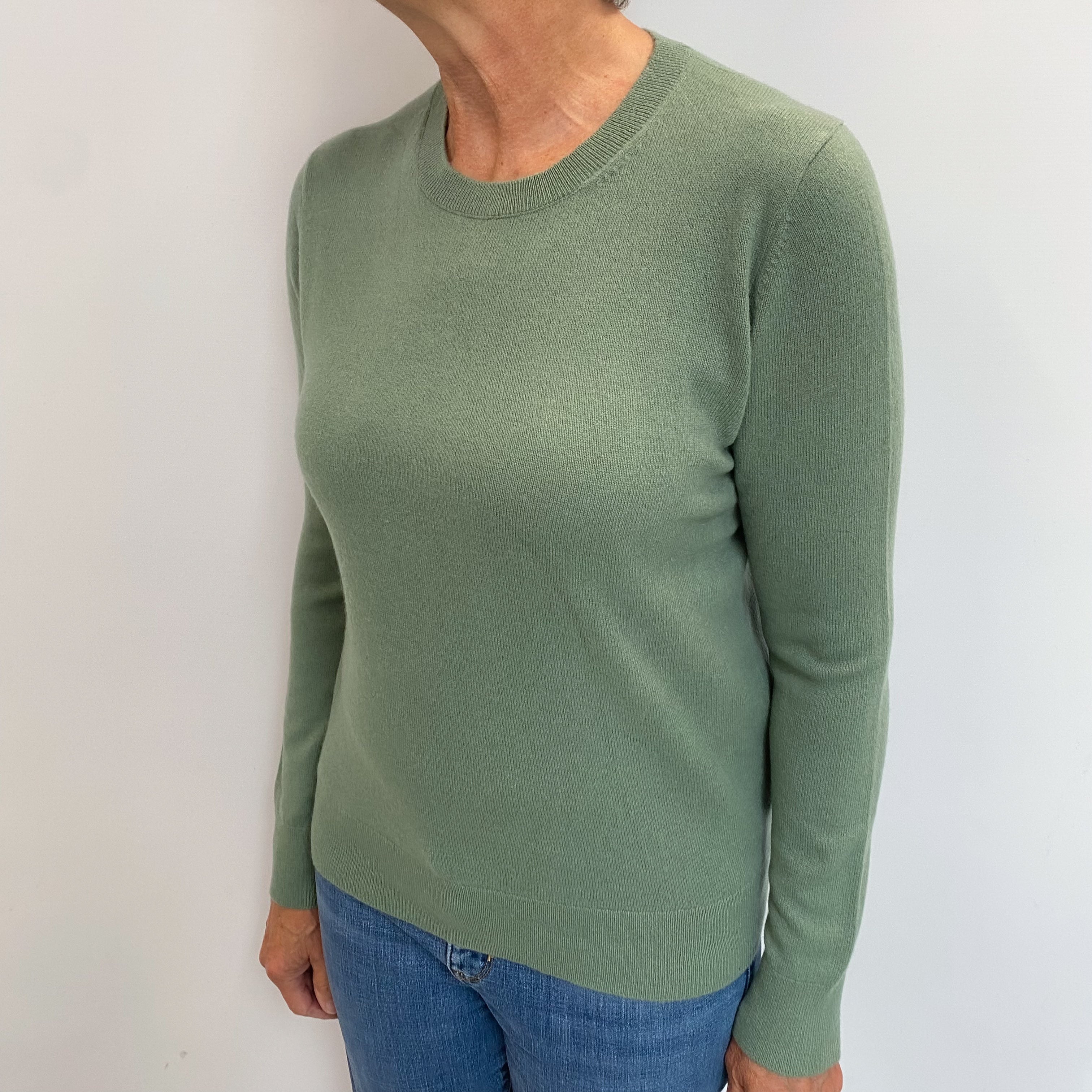 Sage Green Cashmere Crew Neck Jumper Medium