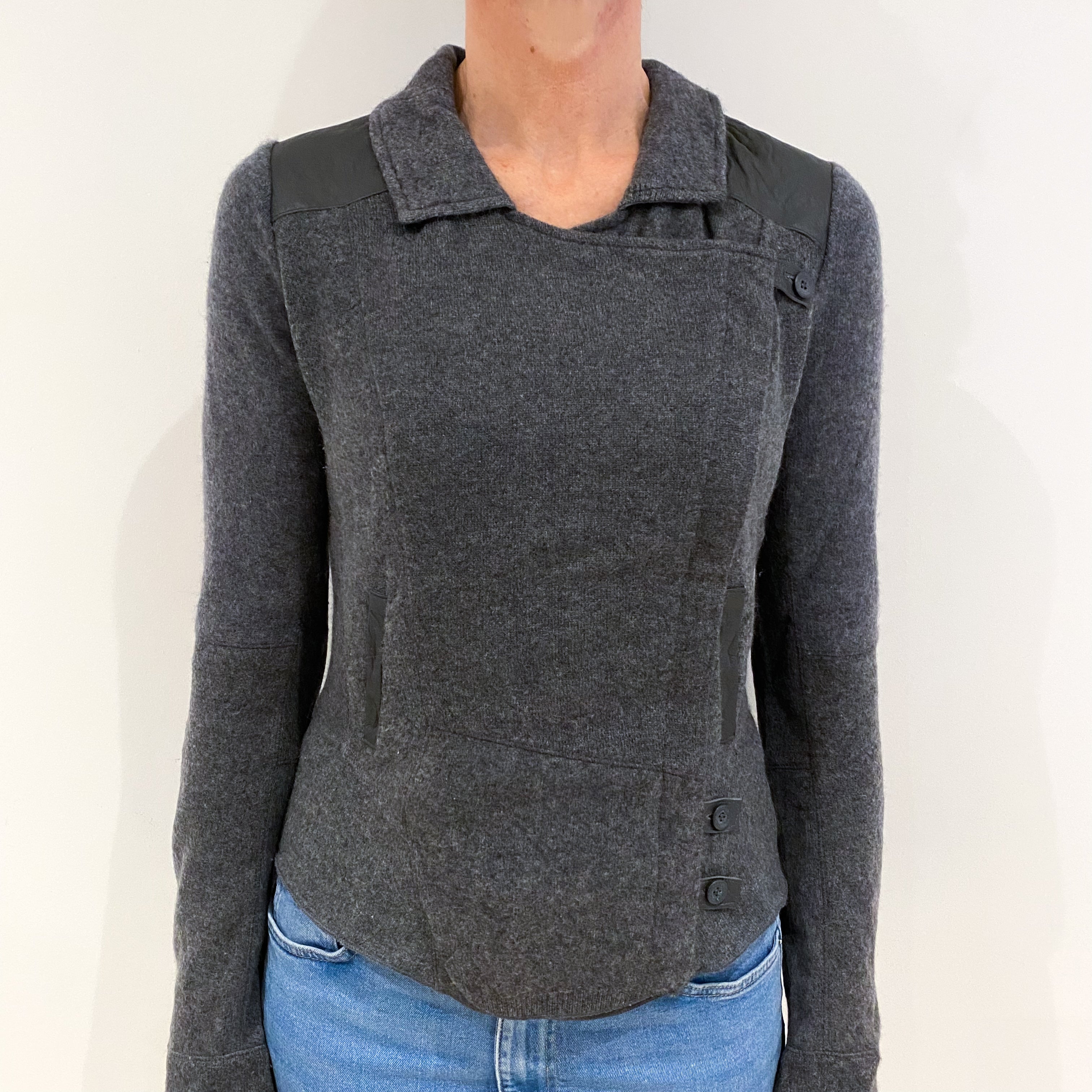Burning Torch Slate Grey Cashmere Collared Jacket Small