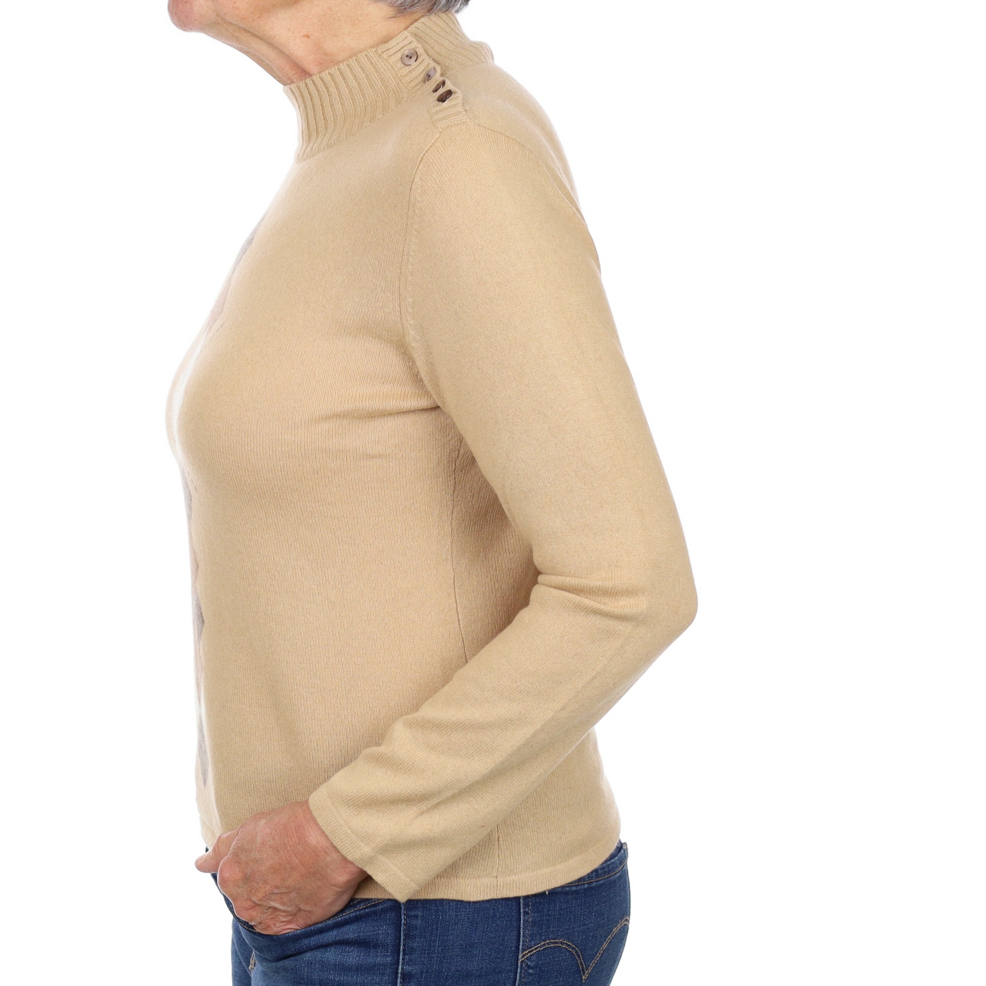 Caramel Brown Patterned Cashmere Turtle Neck Jumper Medium