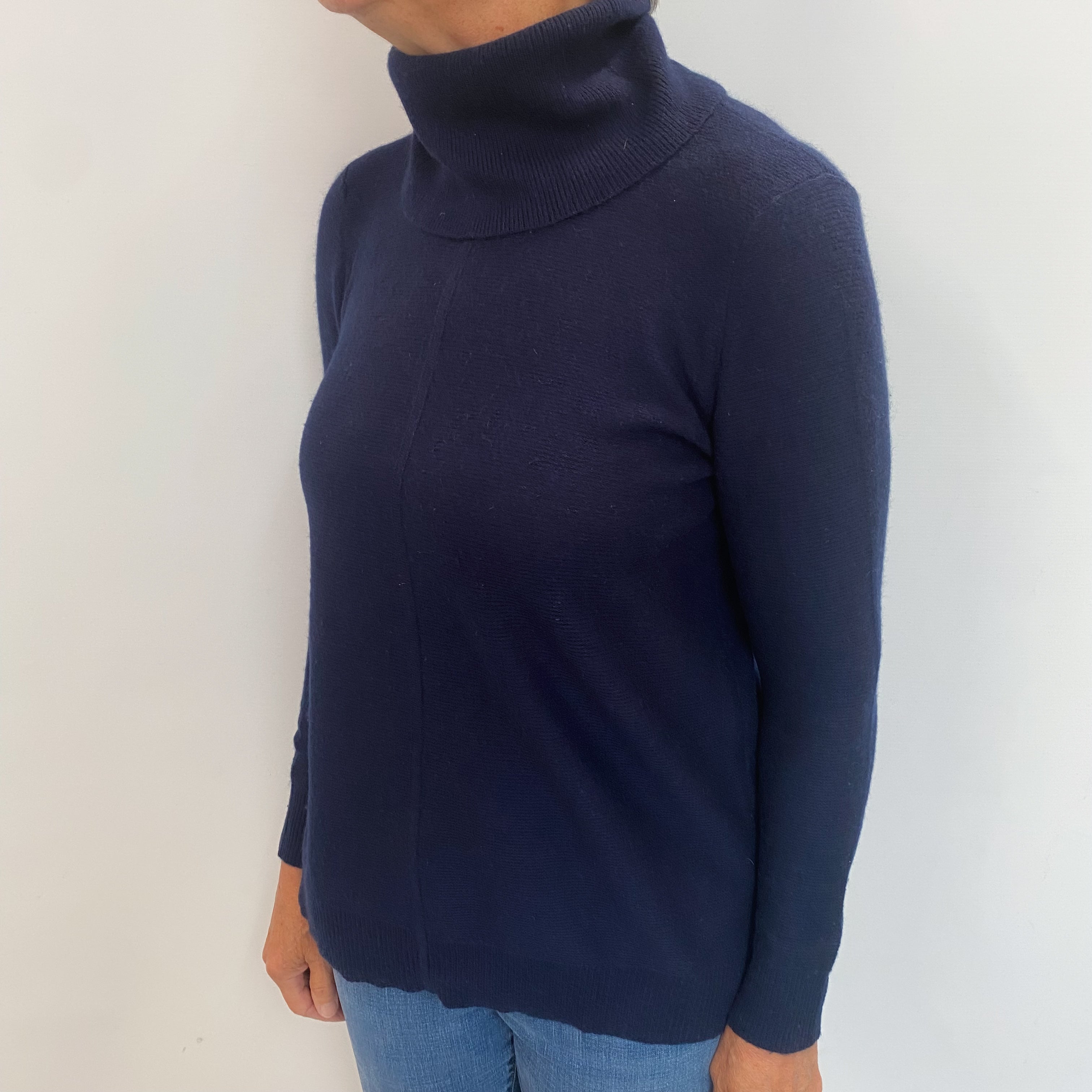 Navy Blue Cashmere Polo Neck Jumper Medium