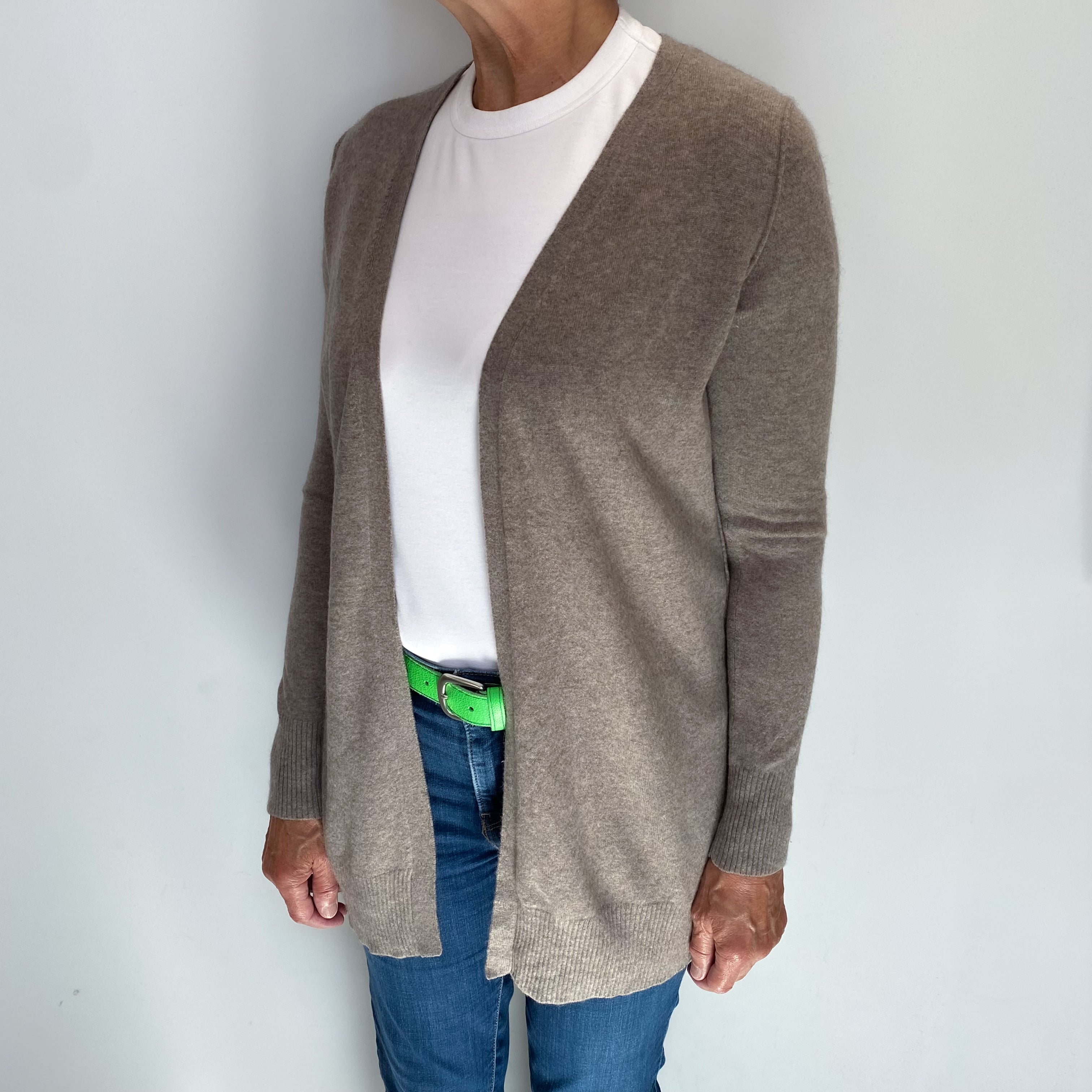 Mole Brown Cashmere Edge To Edge Cardigan Medium