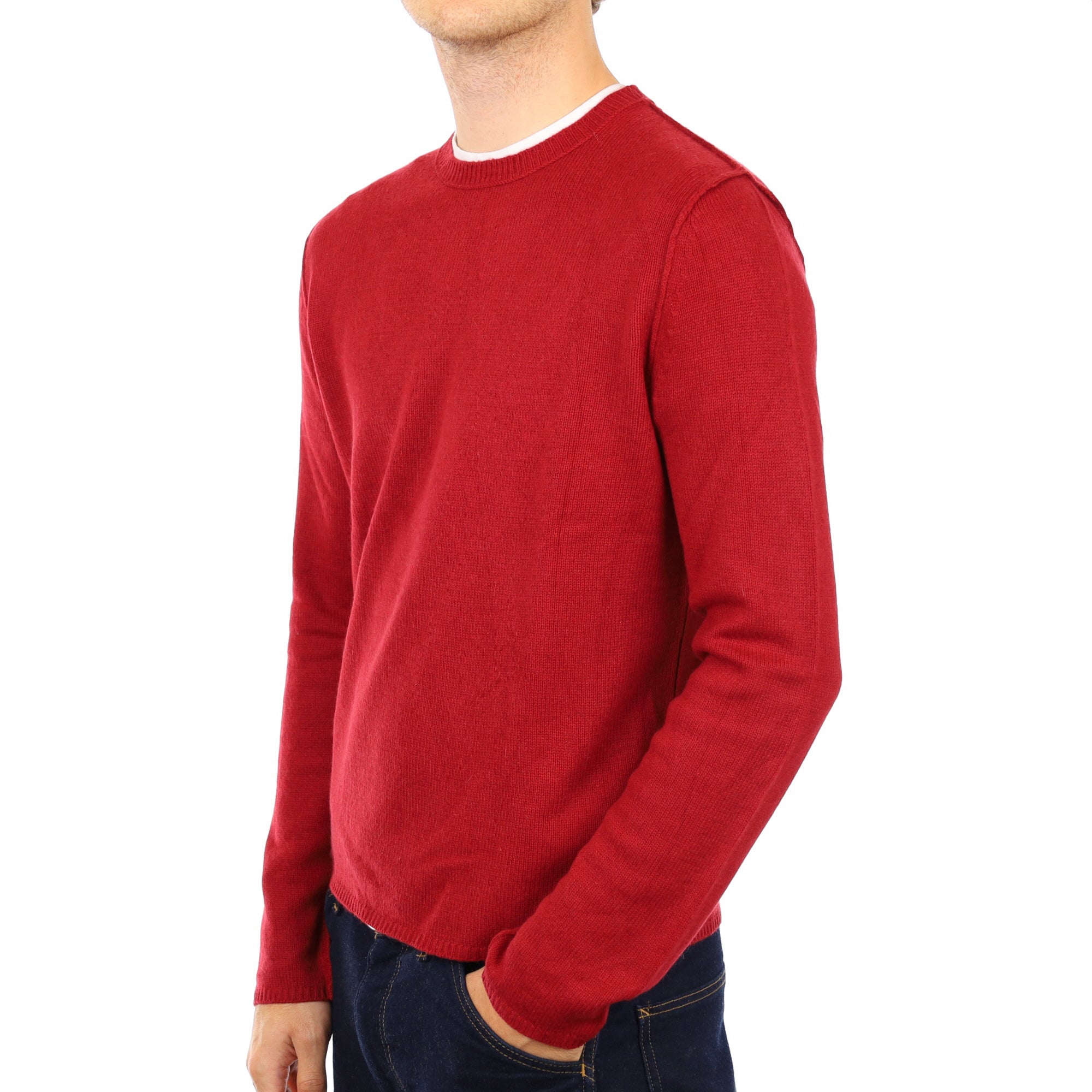 Men's Crimson Red Cashmere Crew Neck Jumper Medium