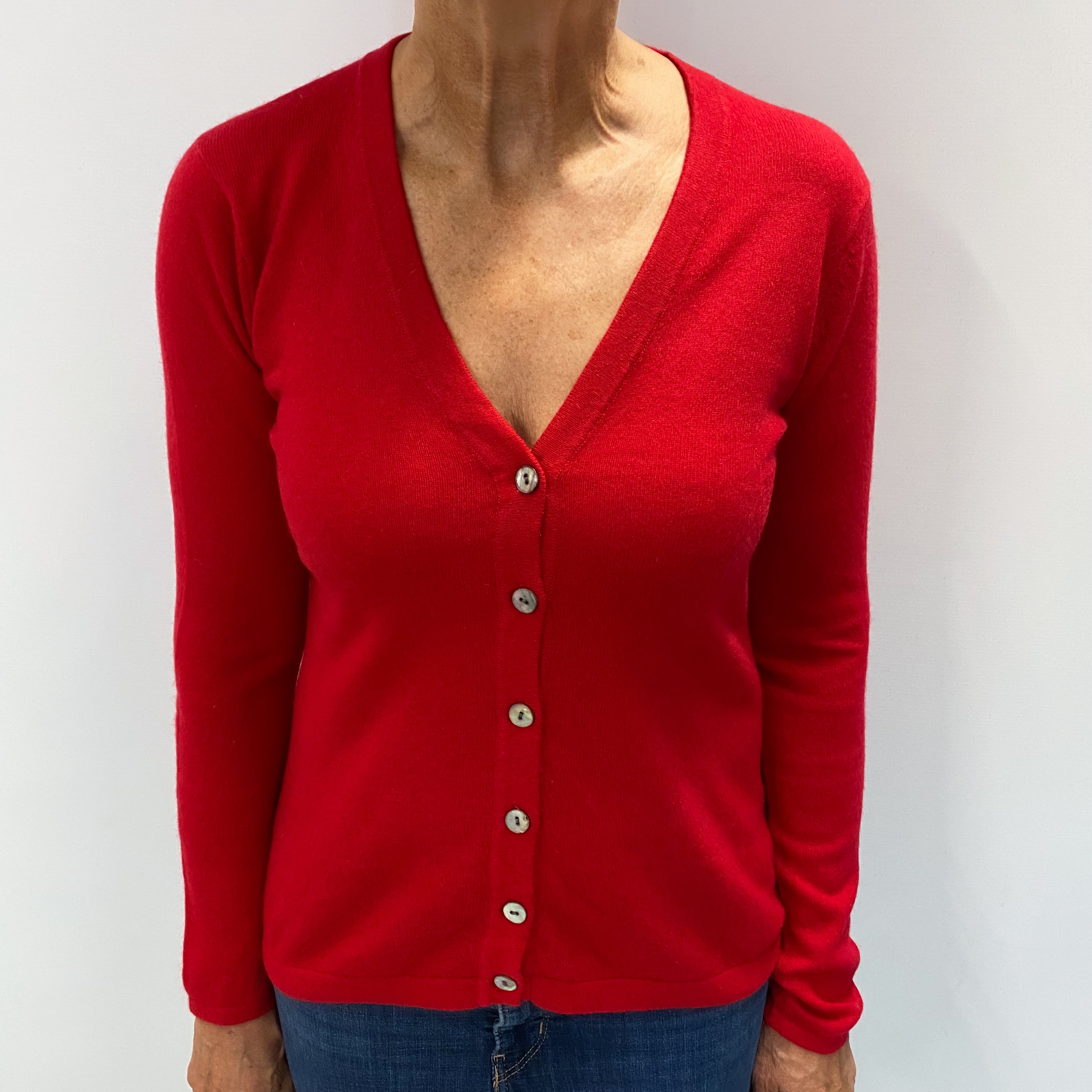 Post Box Red Cashmere V Neck Cardigan Medium