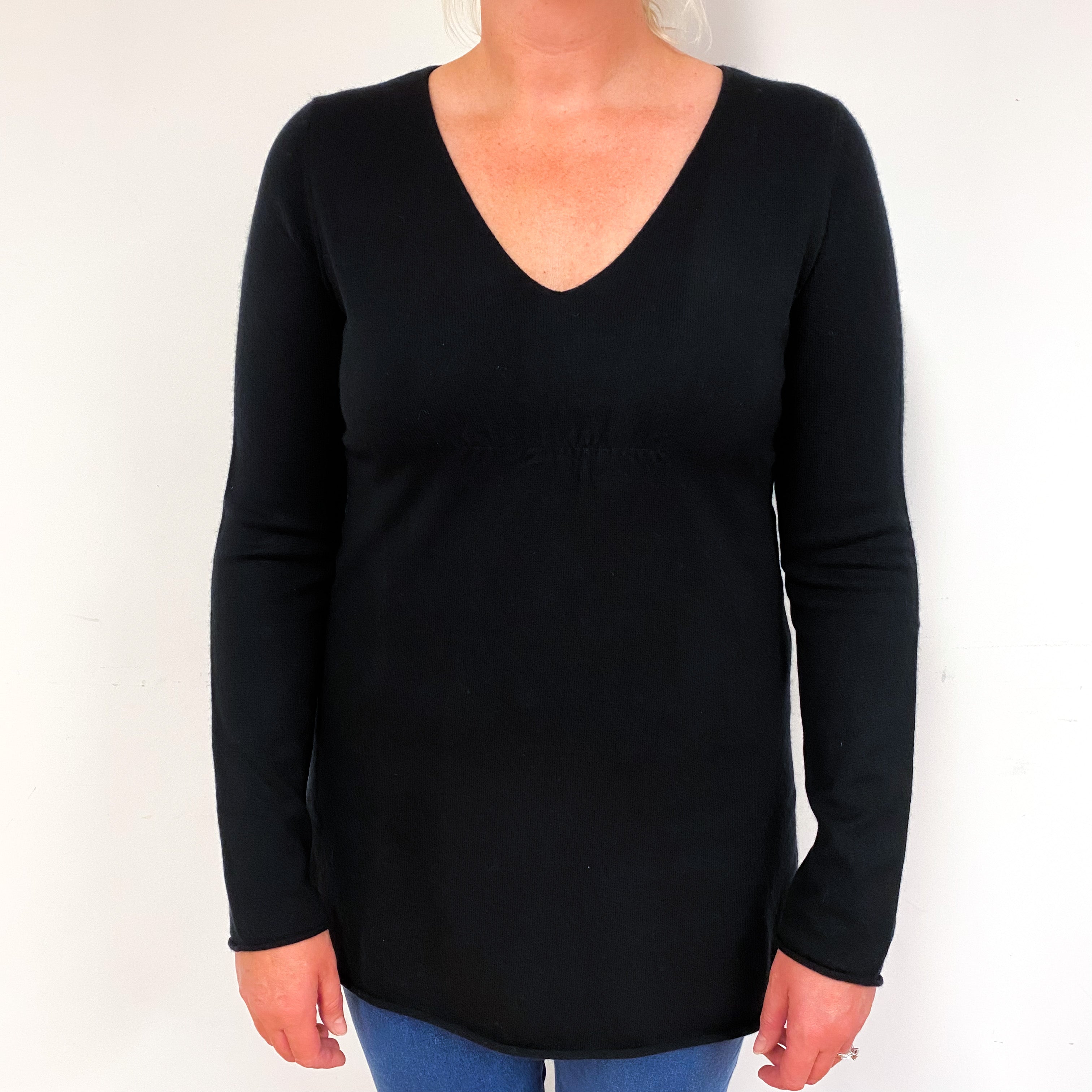 Black Cashmere V-Neck Tunic Jumper Large
