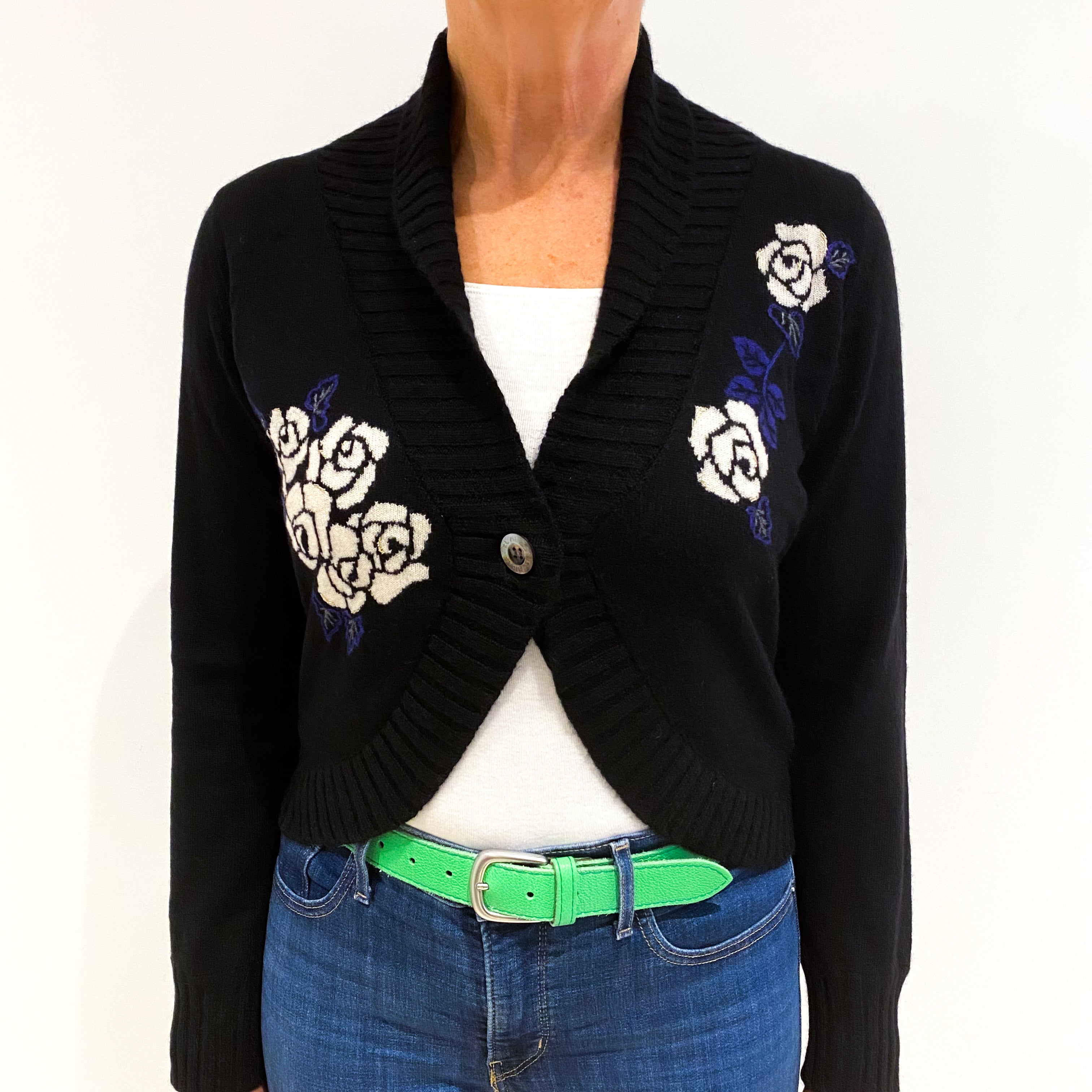 Black Cashmere Shawl Collar Cardigan Medium