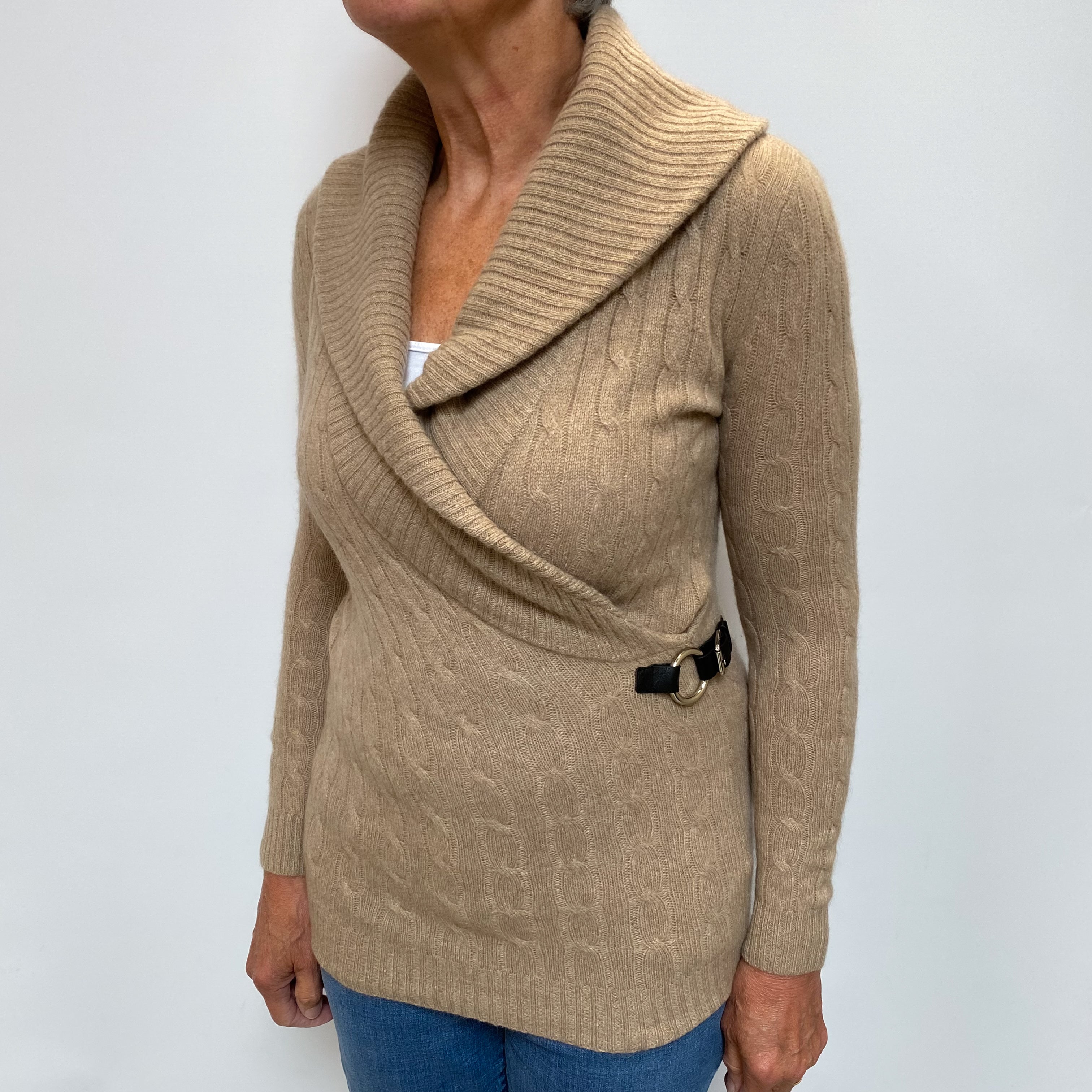 Ralph Lauren Caramel Brown Cashmere Collared V Neck Cardigan Medium