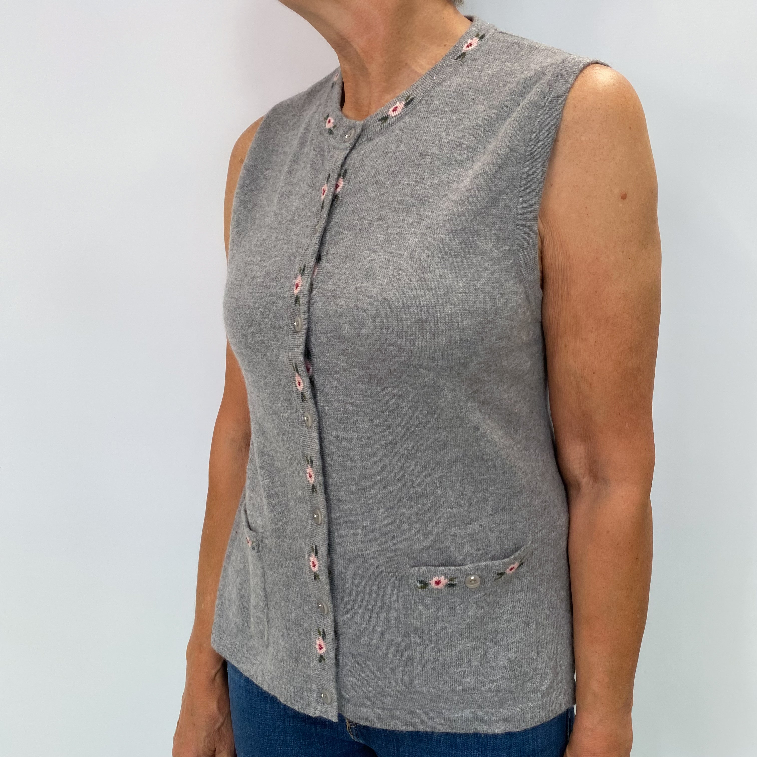 Ash Grey Cashmere Sleeveless Cardigan Medium