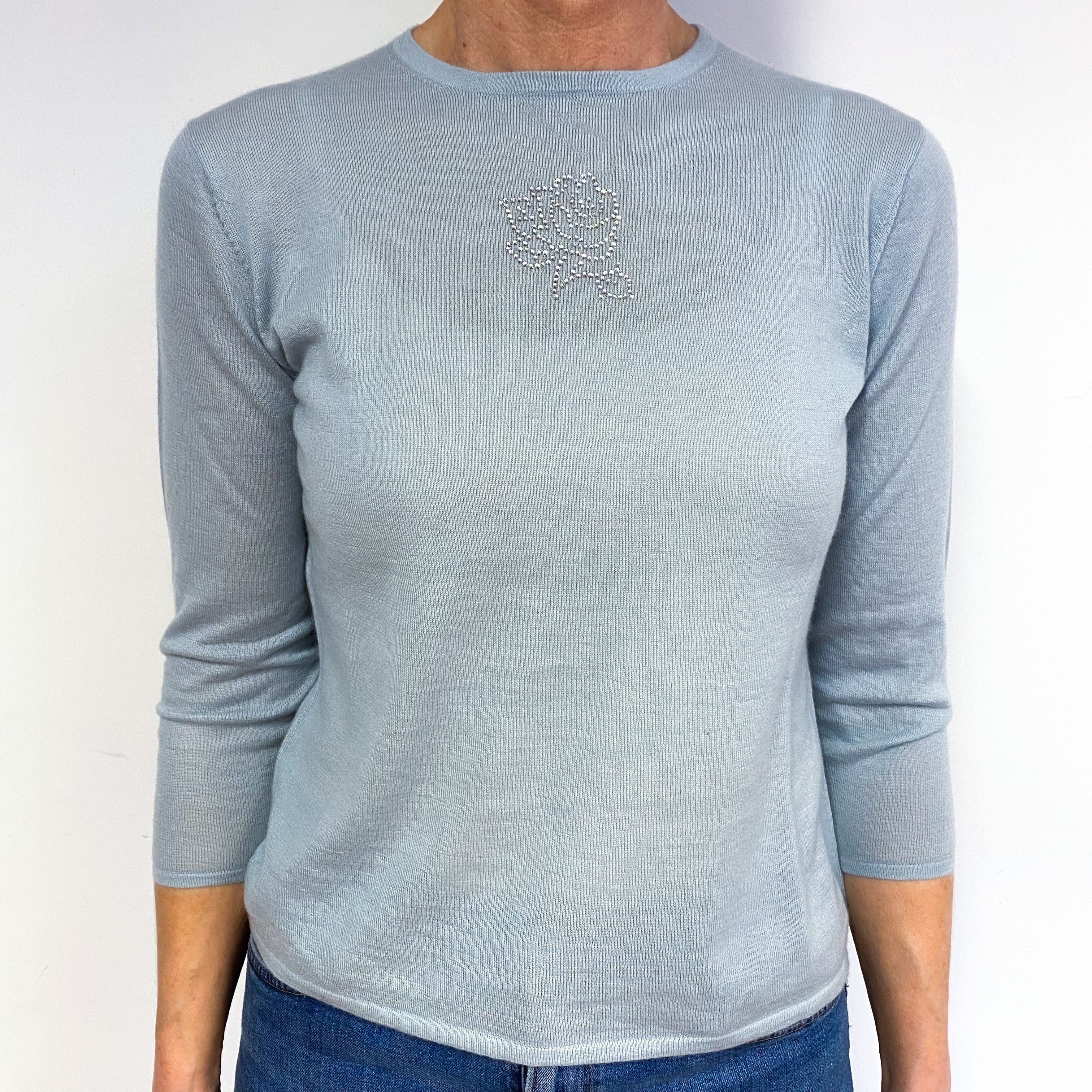 Soft Powder Blue Cashmere Crew Neck Jumper Medium
