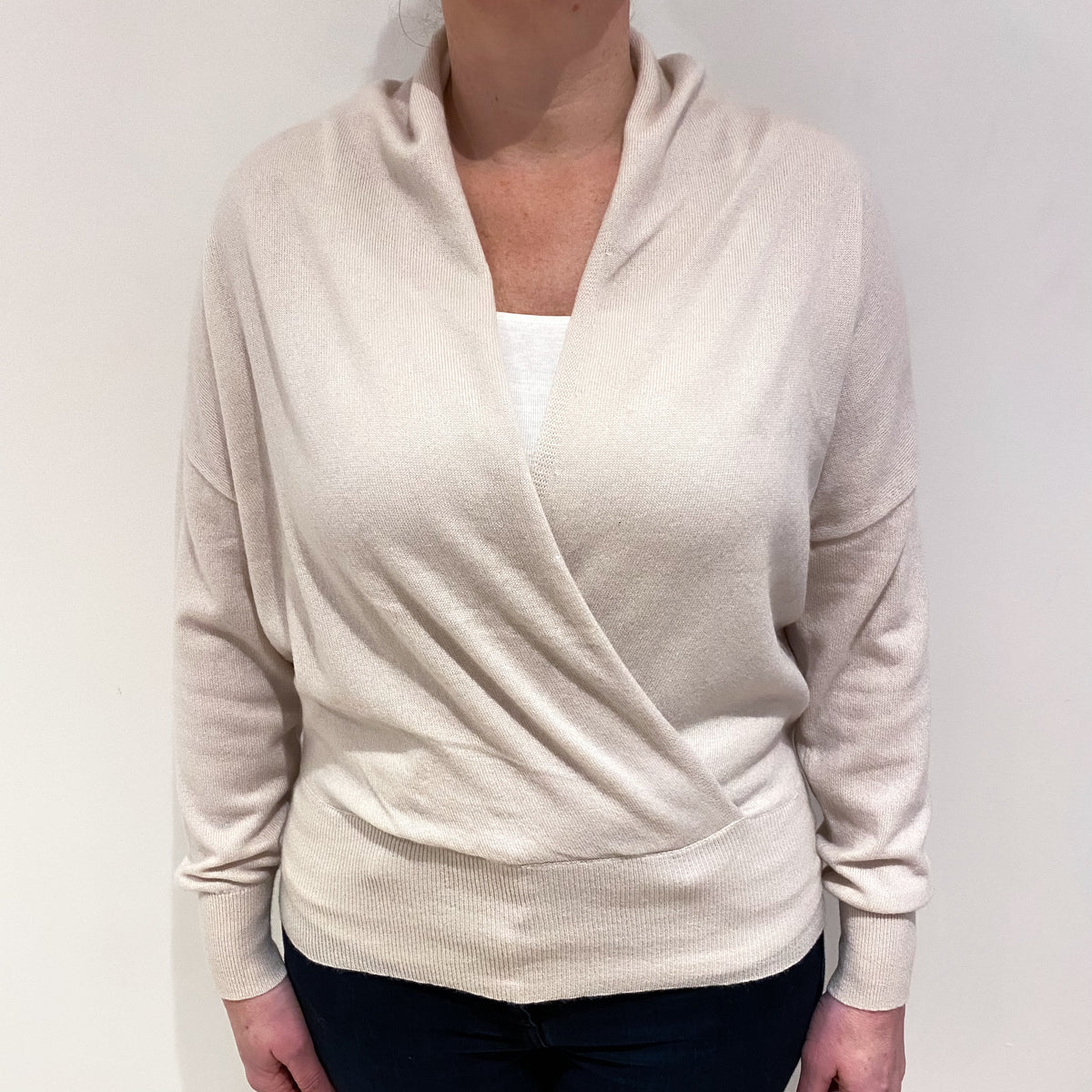 Nili Lotan Ivory Cashmere Cross Over V Neck Jumper Large