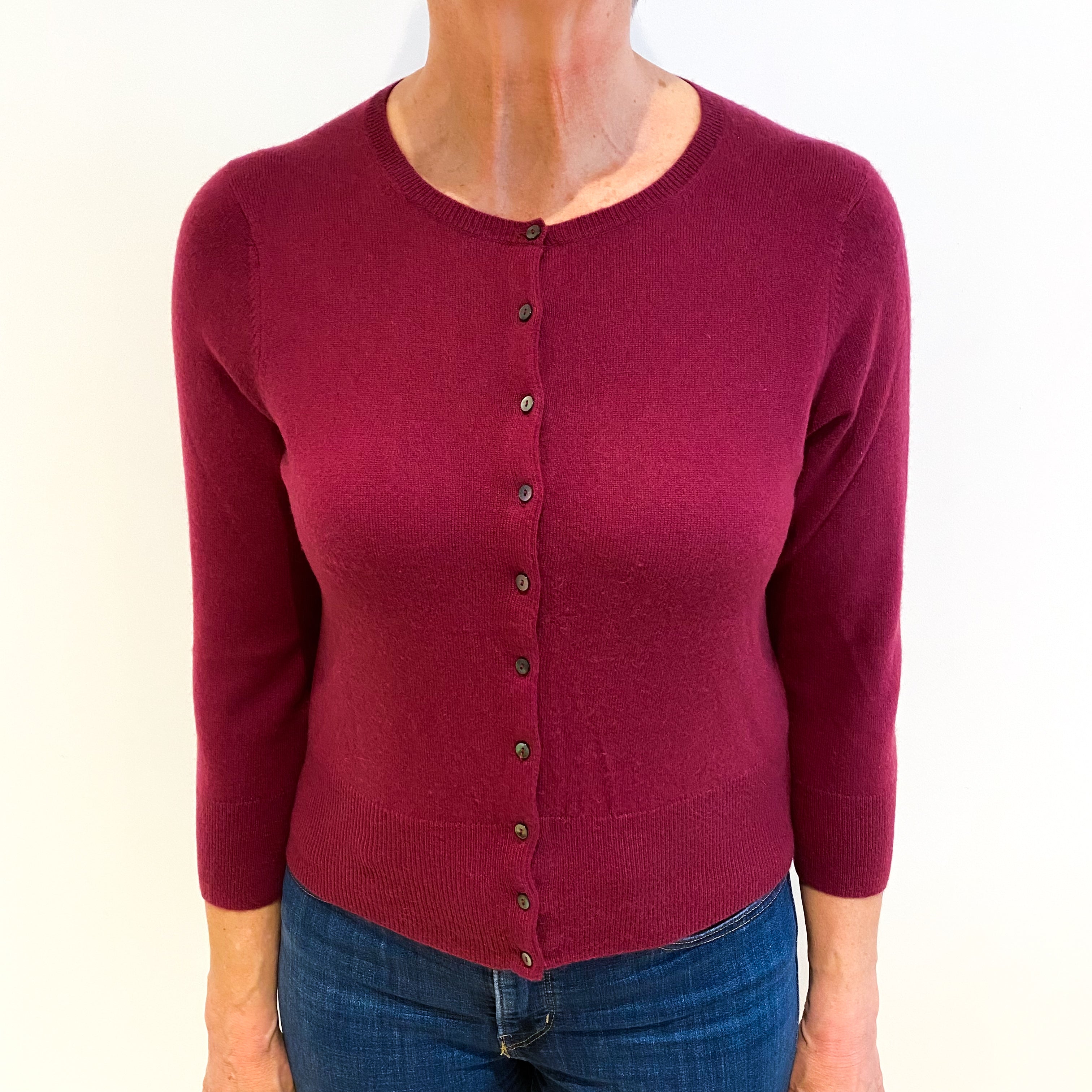 Mulberry Purple Cashmere Crew Neck Cardigan Medium