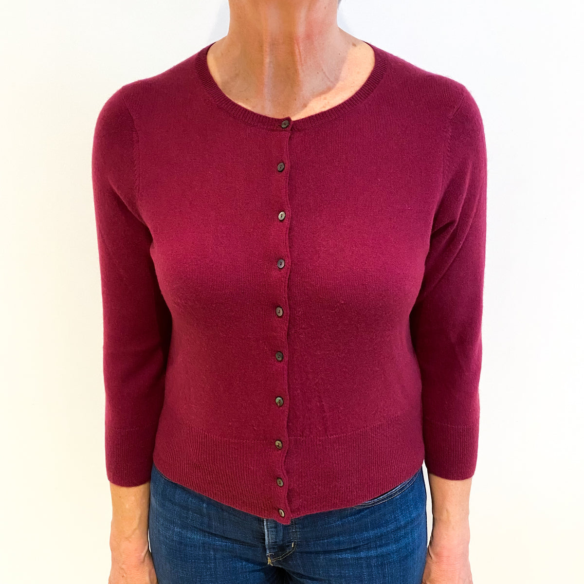 Mulberry Purple Cashmere Crew Neck Cardigan Medium