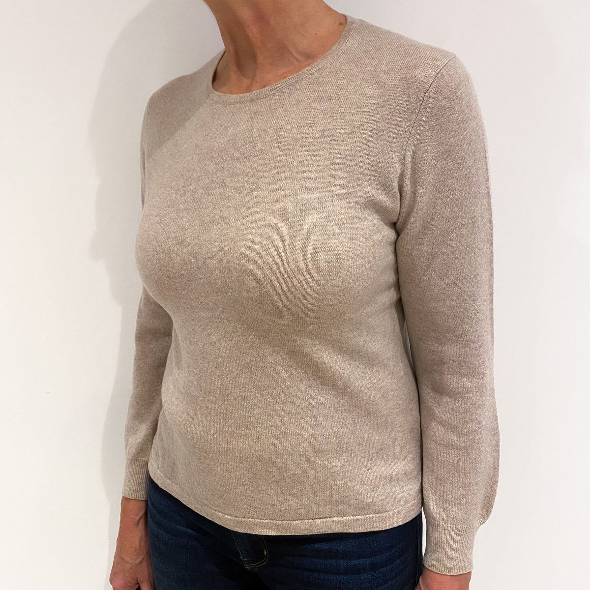 Biscuit Brown Cashmere Crew Neck Jumper Medium