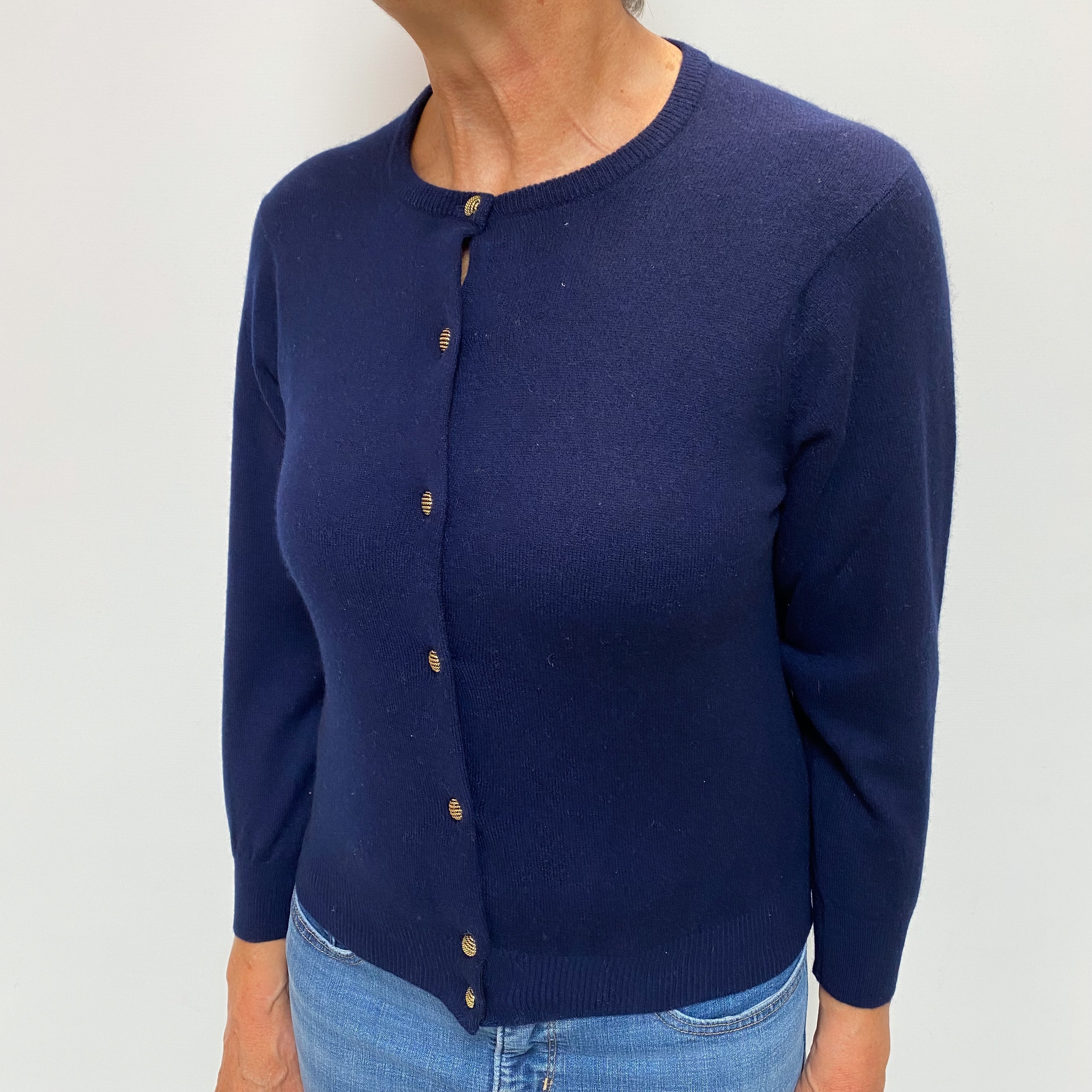 Vintage Navy Cashmere Crew Neck Cardigan Medium